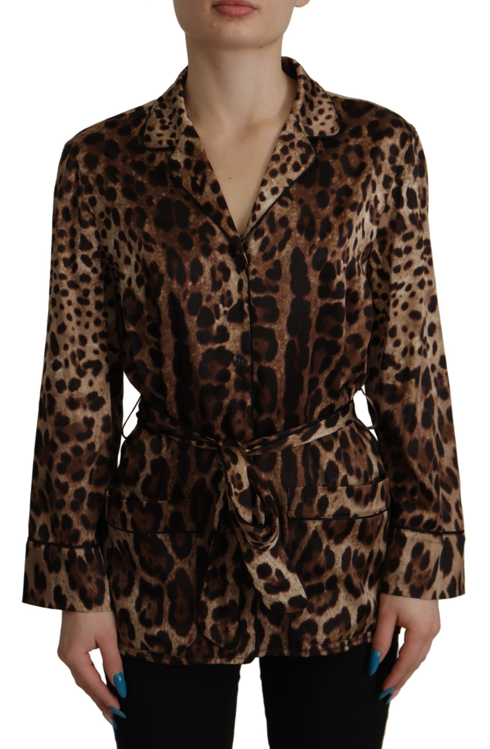 Dolce & Gabbana Brown Leopard Print Long Sleeve Blouse Top