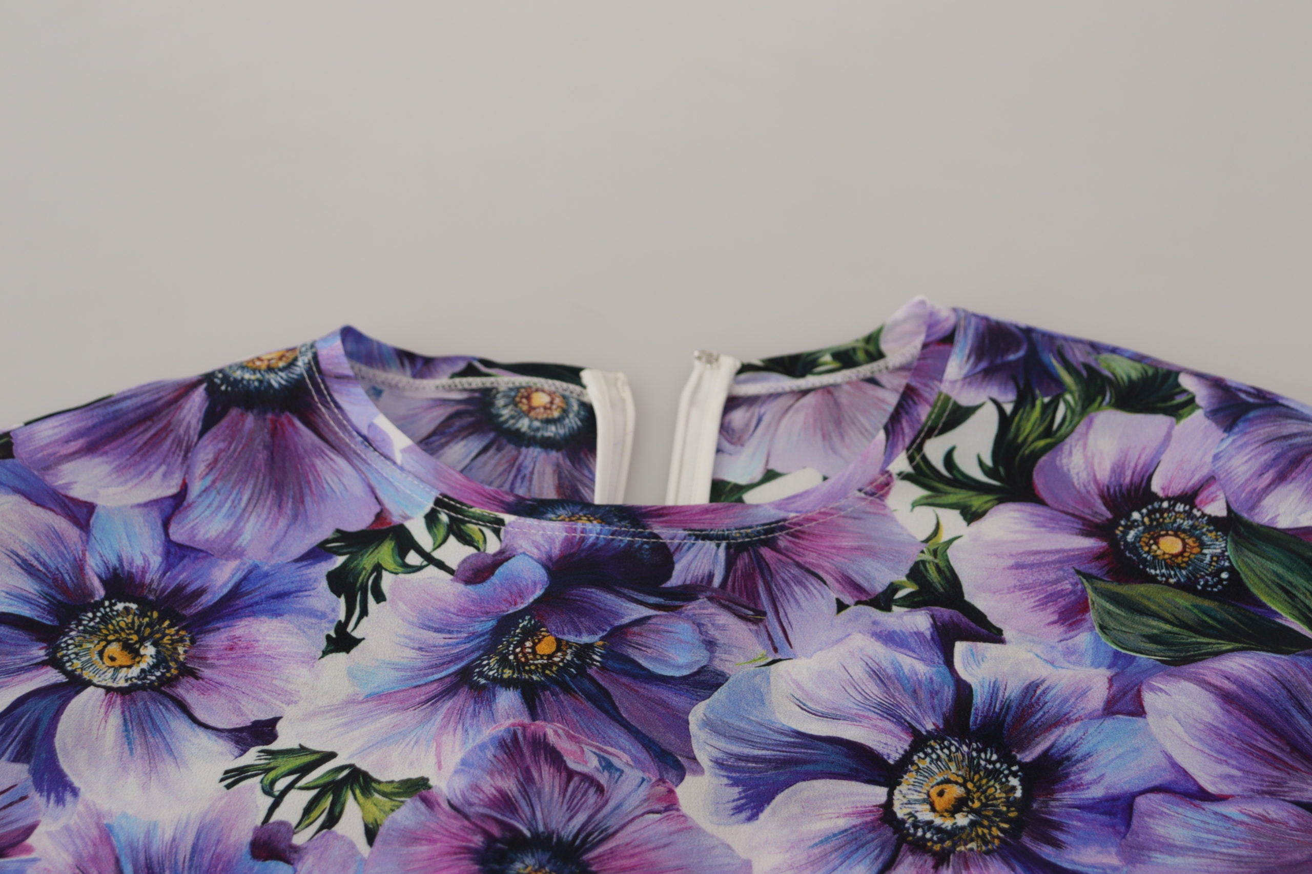 Dolce & Gabbana Purple Floral Silk Long Sleeve Top Blouse