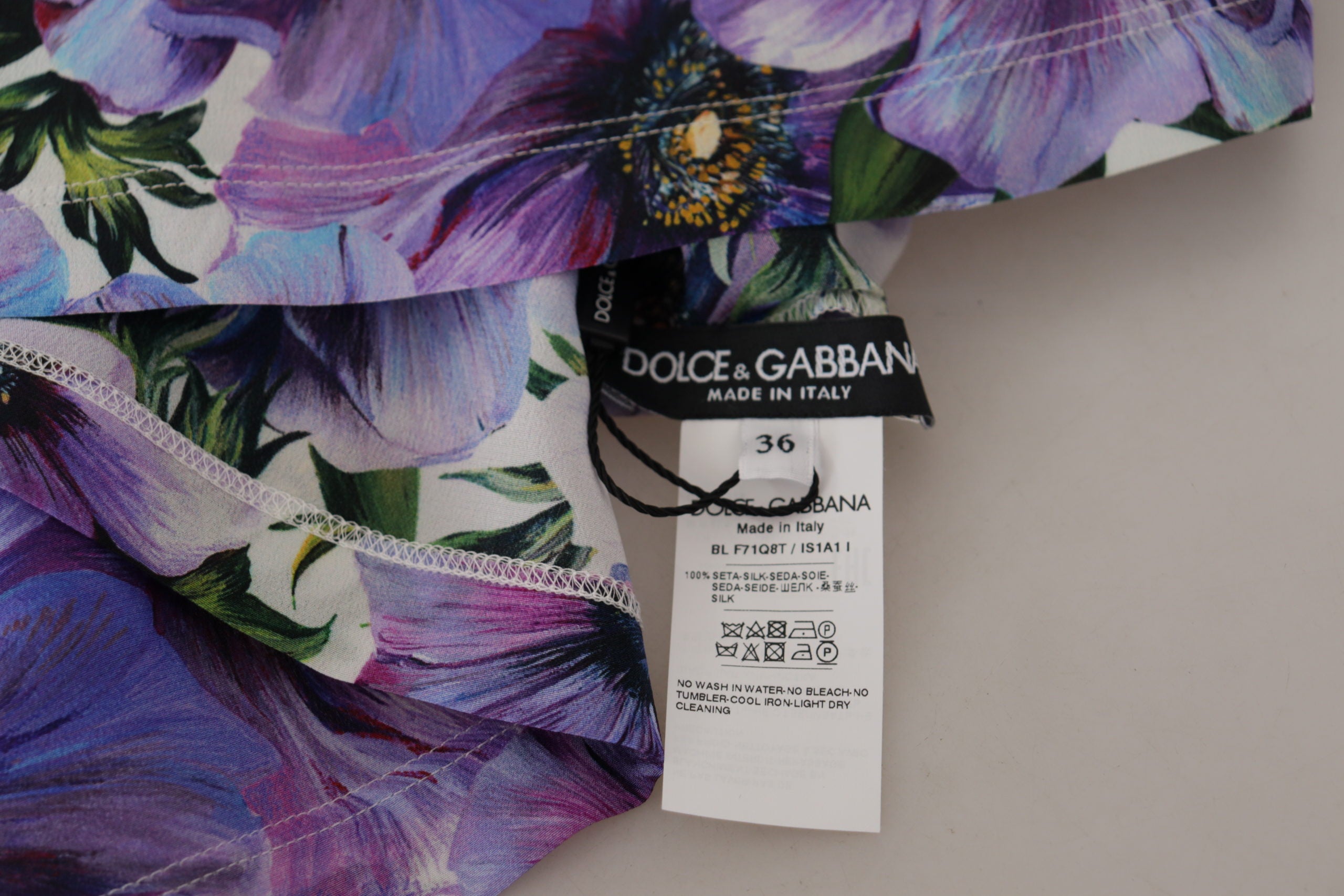 Dolce & Gabbana Purple Floral Silk Long Sleeve Top Blouse