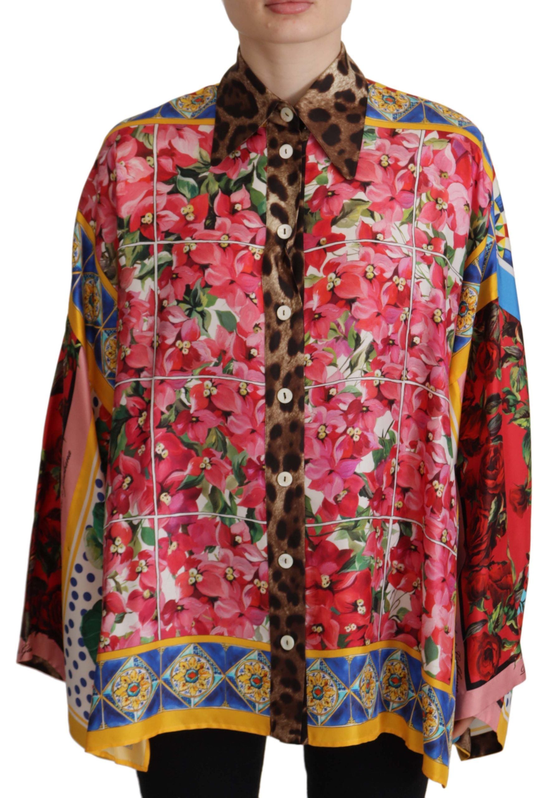 Dolce & Gabbana Multicolor Majolica Floral Silk Shirt Blouse