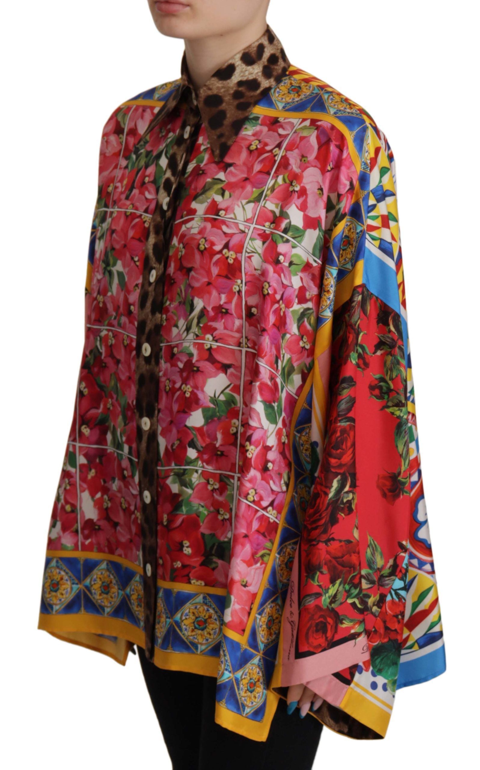 Dolce & Gabbana Multicolor Majolica Floral Silk Shirt Blouse