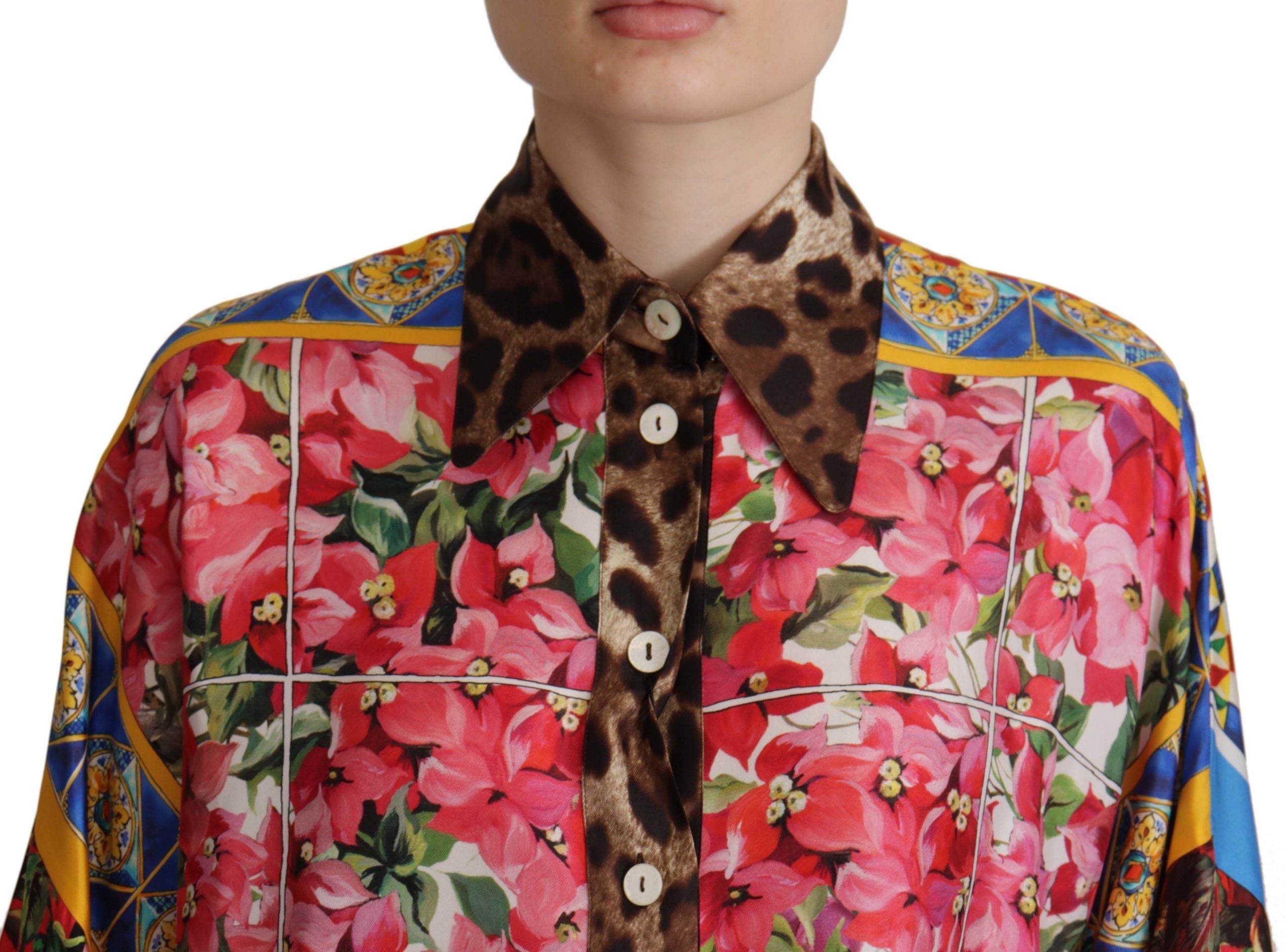 Dolce & Gabbana Multicolor Majolica Floral Silk Shirt Blouse