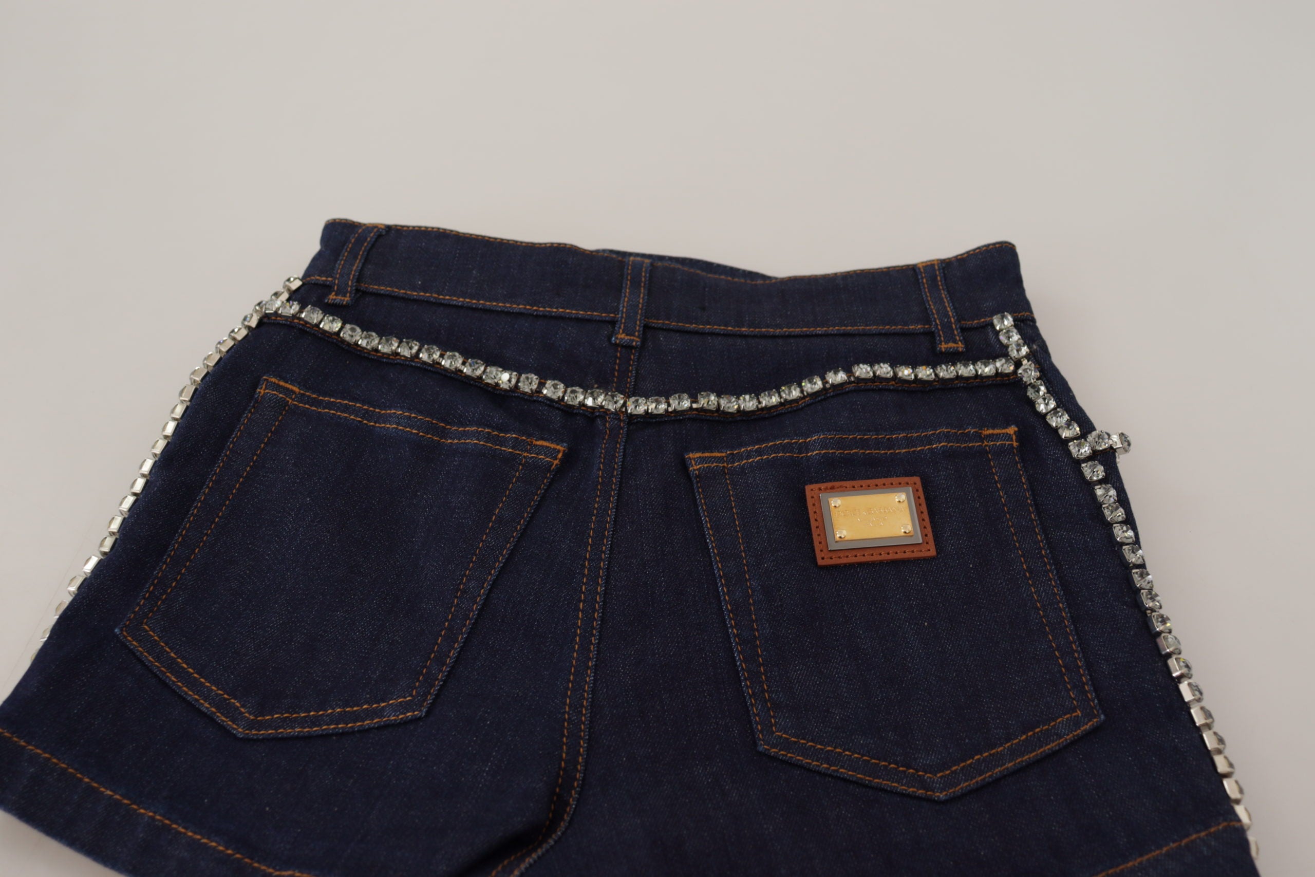 Dolce & Gabbana Blue Denim Stretch Crystal Hot Pants Shorts