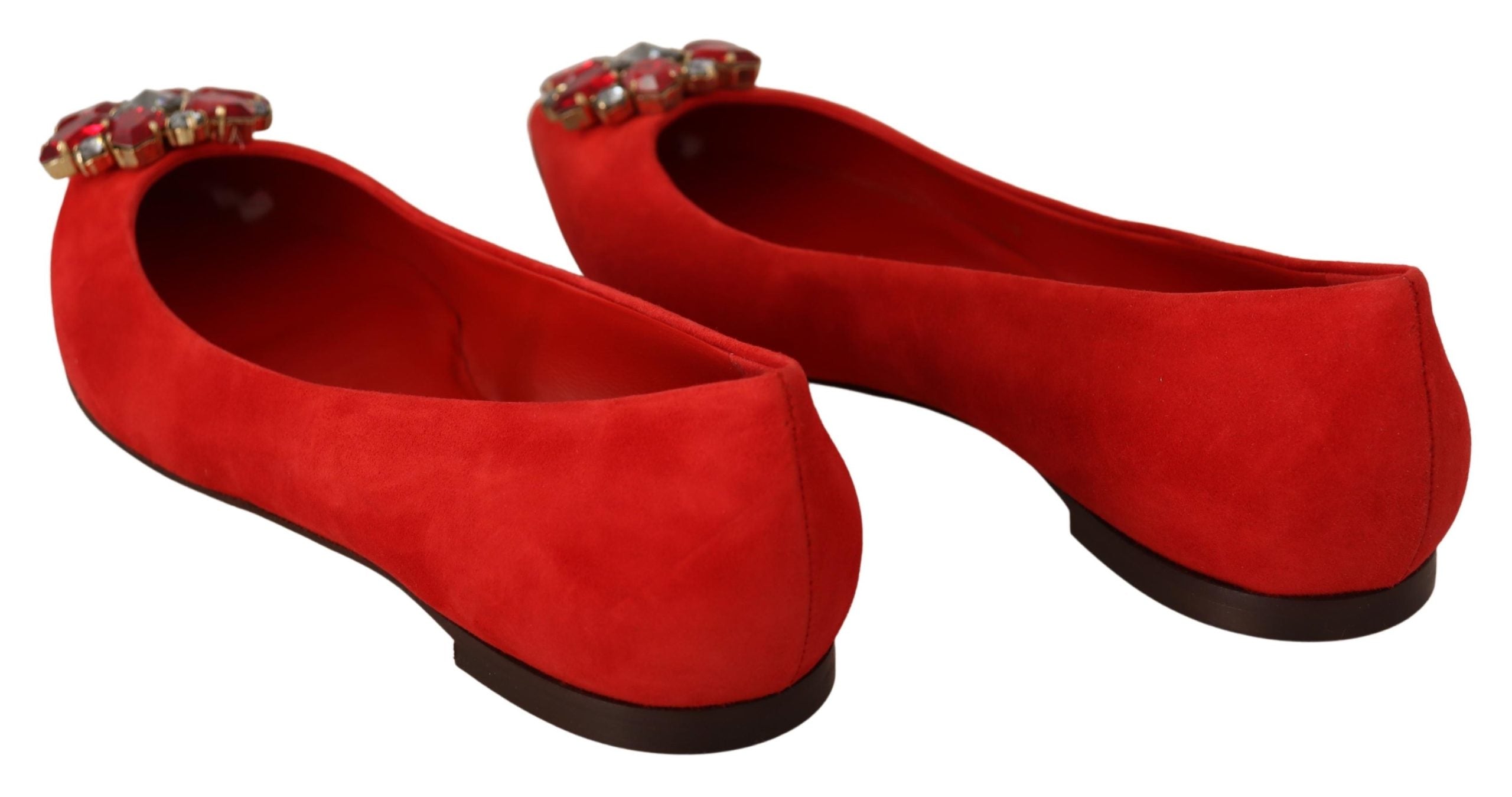 Dolce & Gabbana Red Suede Crystals Loafers Flats Shoes