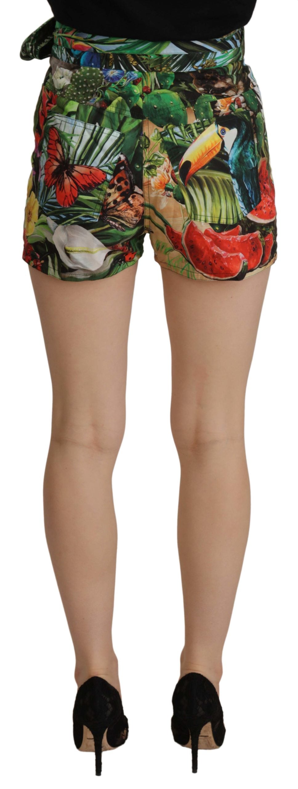 Dolce & Gabbana Multicolor Jungle High Waist Cotton Shorts