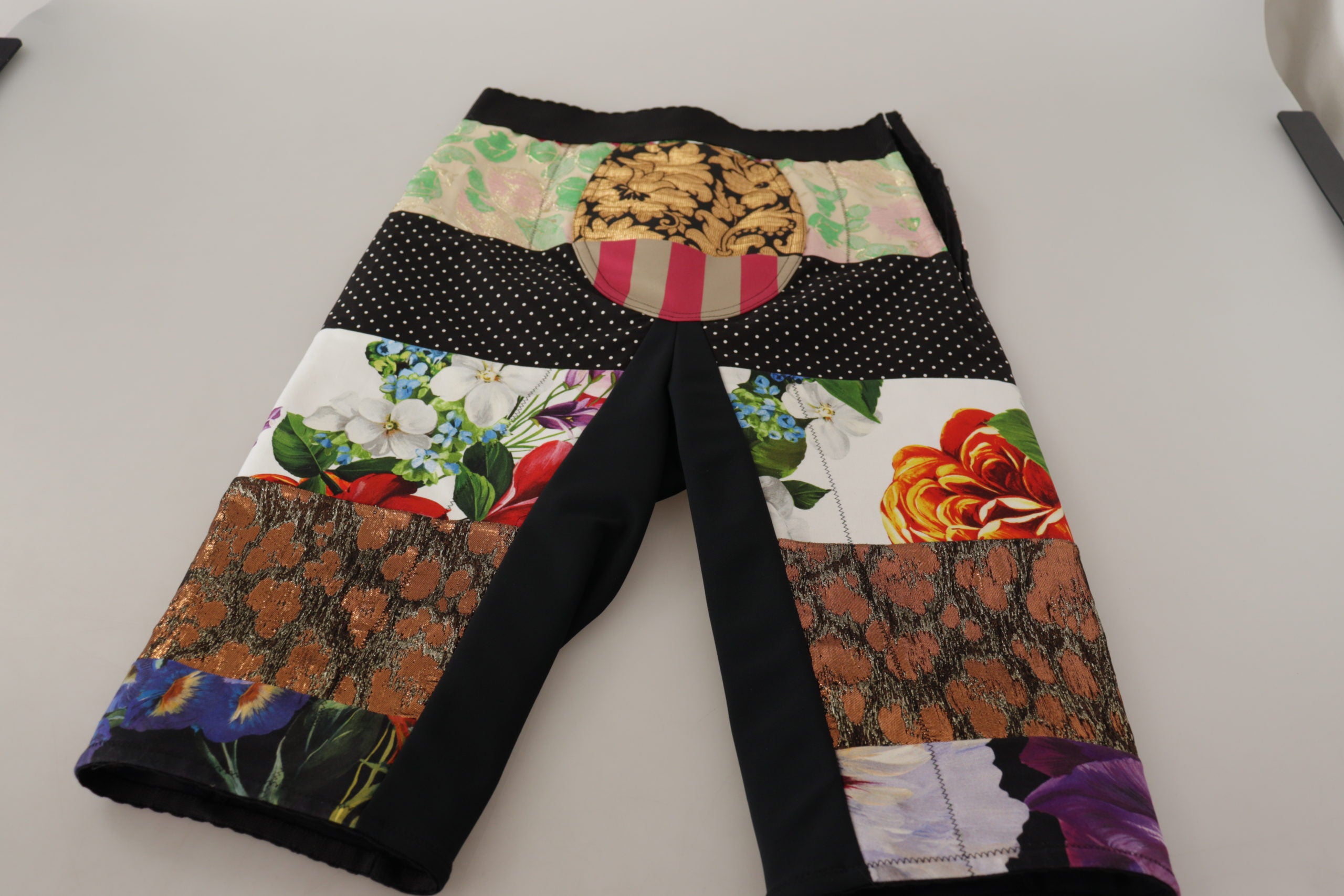 Dolce & Gabbana Multicolor Patchwork High Waist Cropped Pants