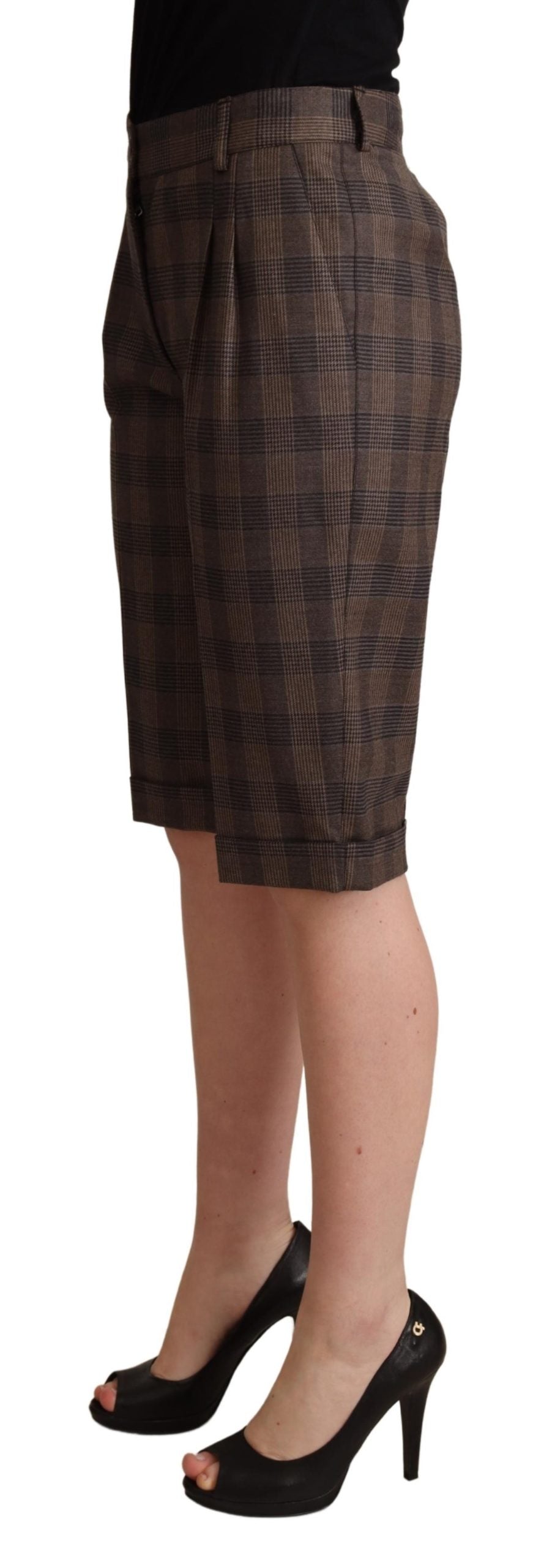 Dolce & Gabbana Brown Checkered Wool Bermuda Mid Waist Shorts