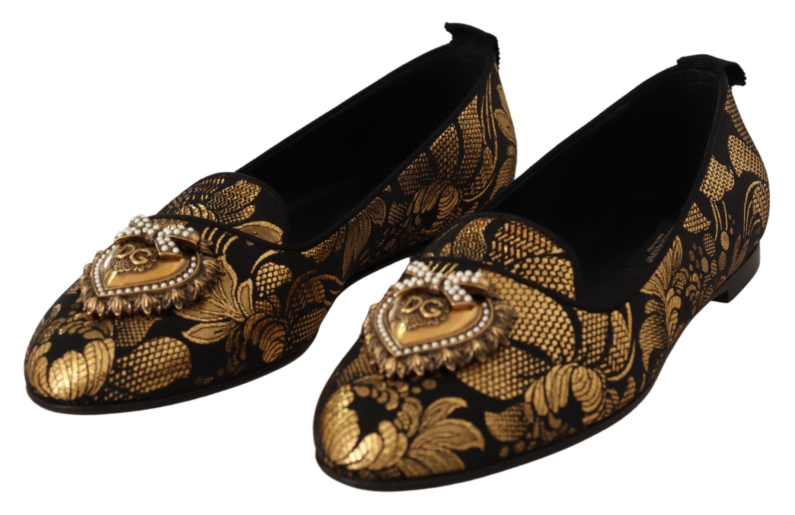 Dolce & Gabbana Black Gold Amore Heart Loafers Flats Shoes