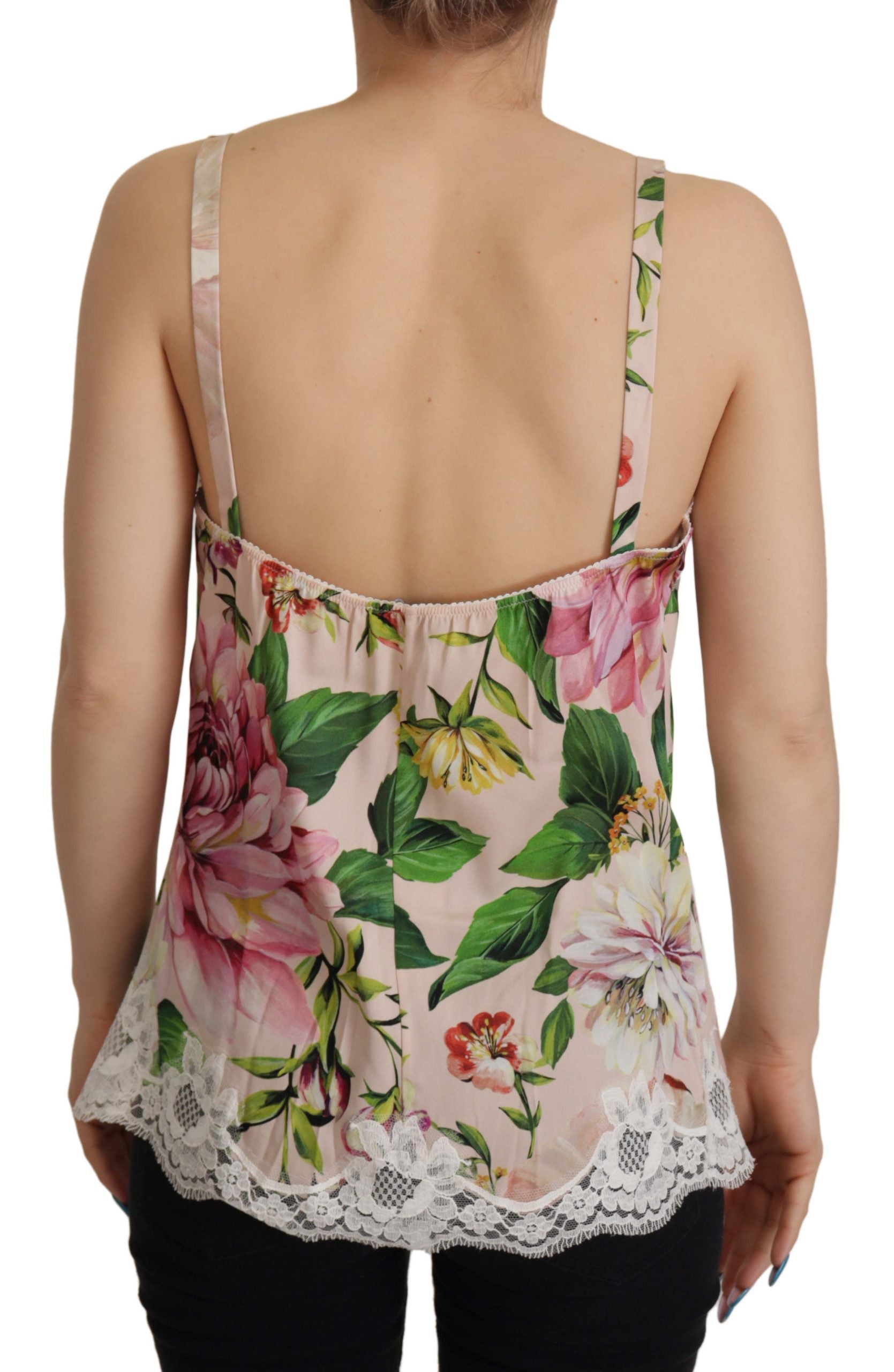 Dolce & Gabbana White Floral Print Lace Silk Camisole Lingerie Top