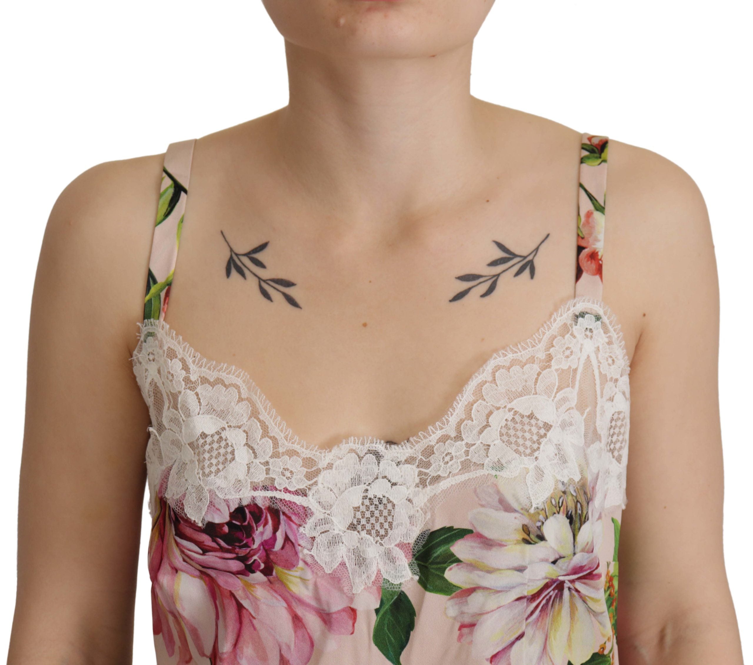 Dolce & Gabbana White Floral Print Lace Silk Camisole Lingerie Top