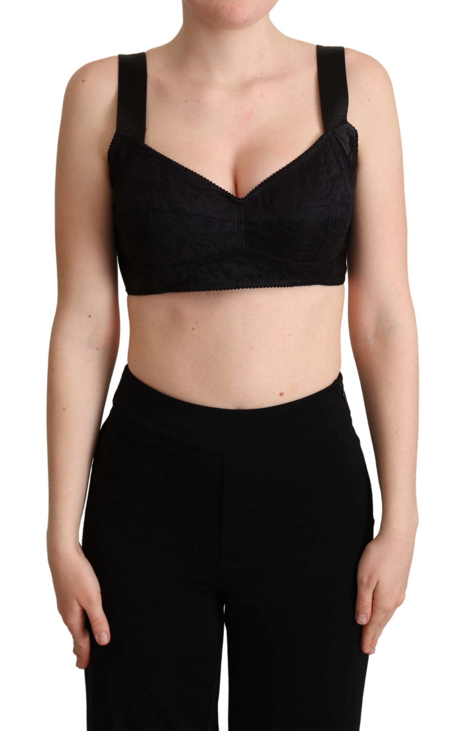 Dolce & Gabbana Black Cropped Silk Stretch Bustier Top