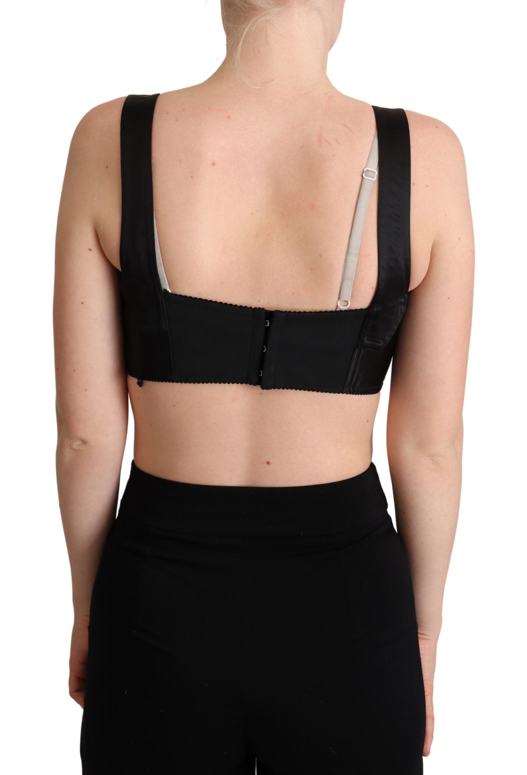 Dolce & Gabbana Black Cropped Silk Stretch Bustier Top