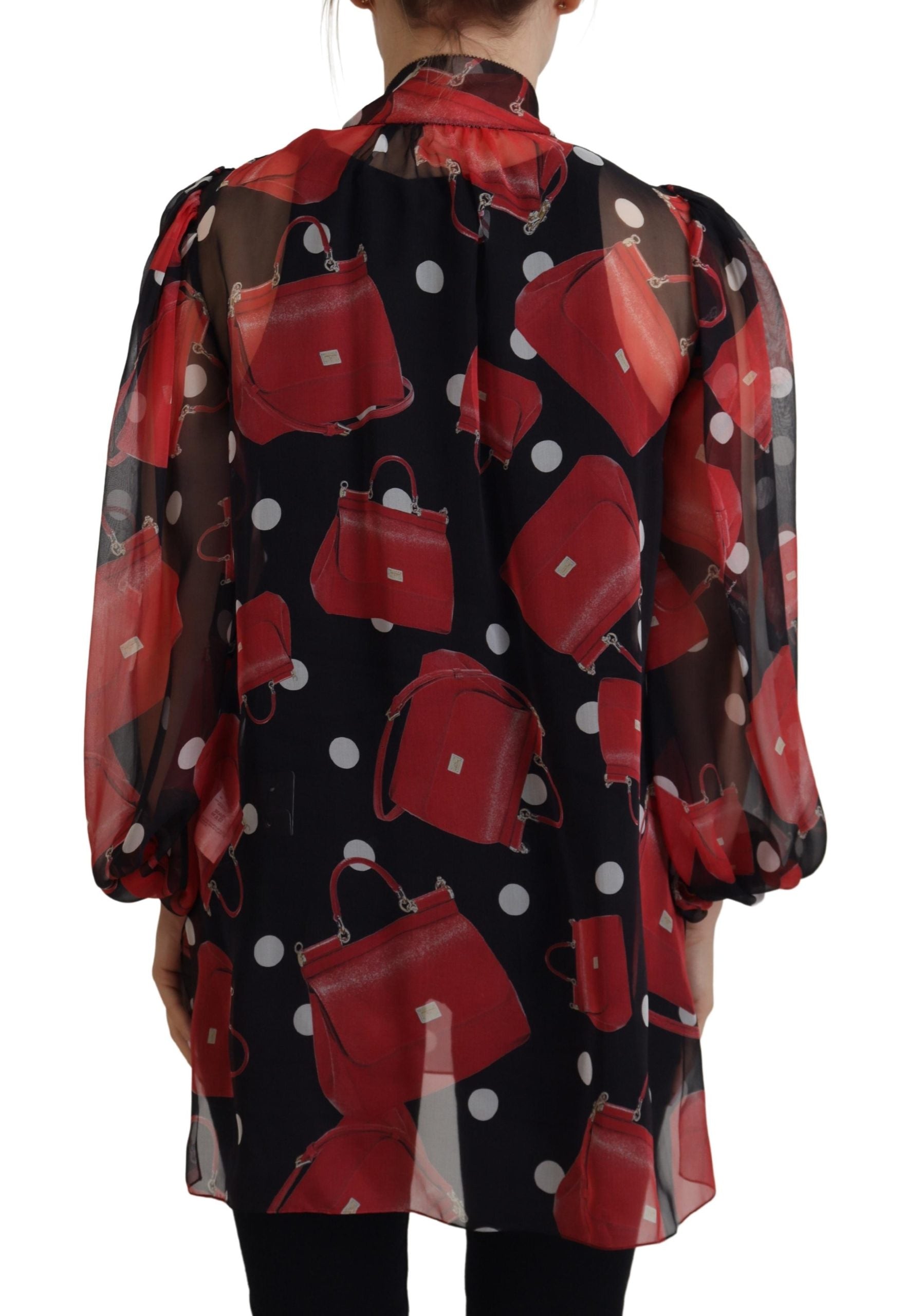 Dolce & Gabbana Black Red Sicily Bag Silk Shirt Top Blouse