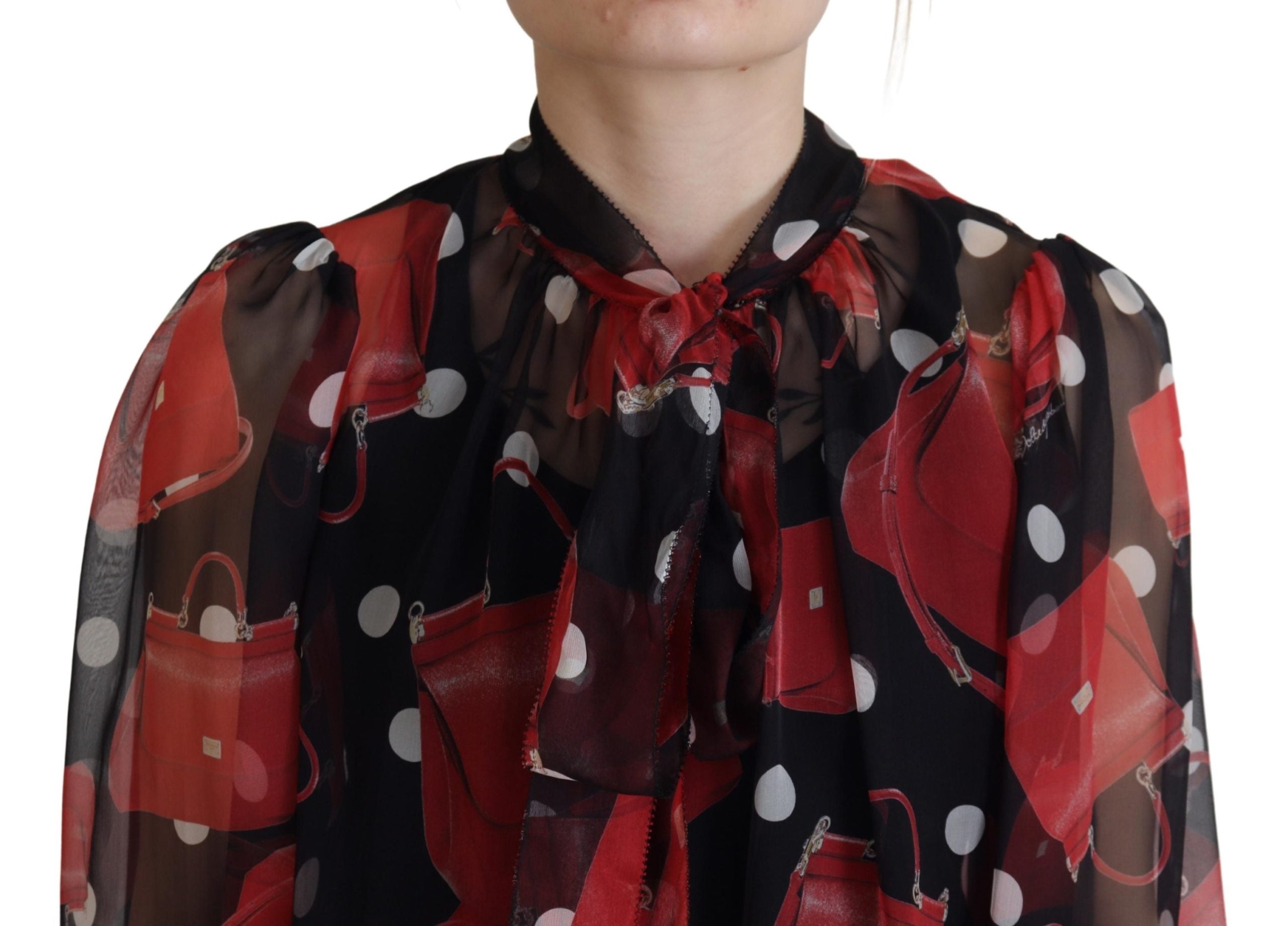 Dolce & Gabbana Black Red Sicily Bag Silk Shirt Top Blouse