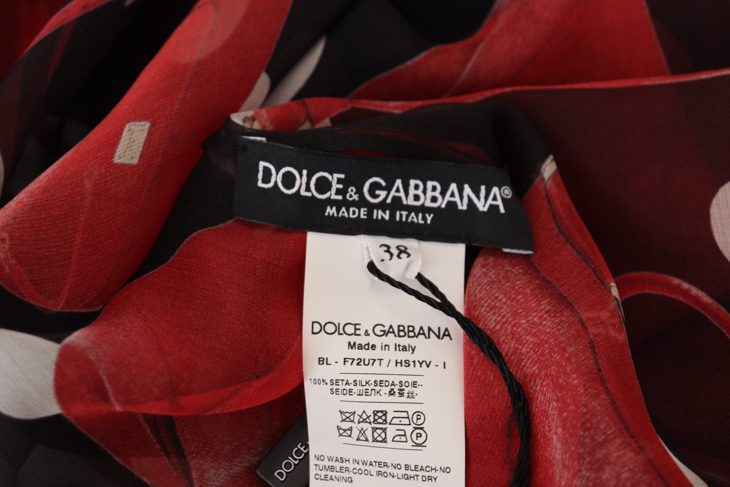 Dolce & Gabbana Black Red Sicily Bag Silk Shirt Top Blouse