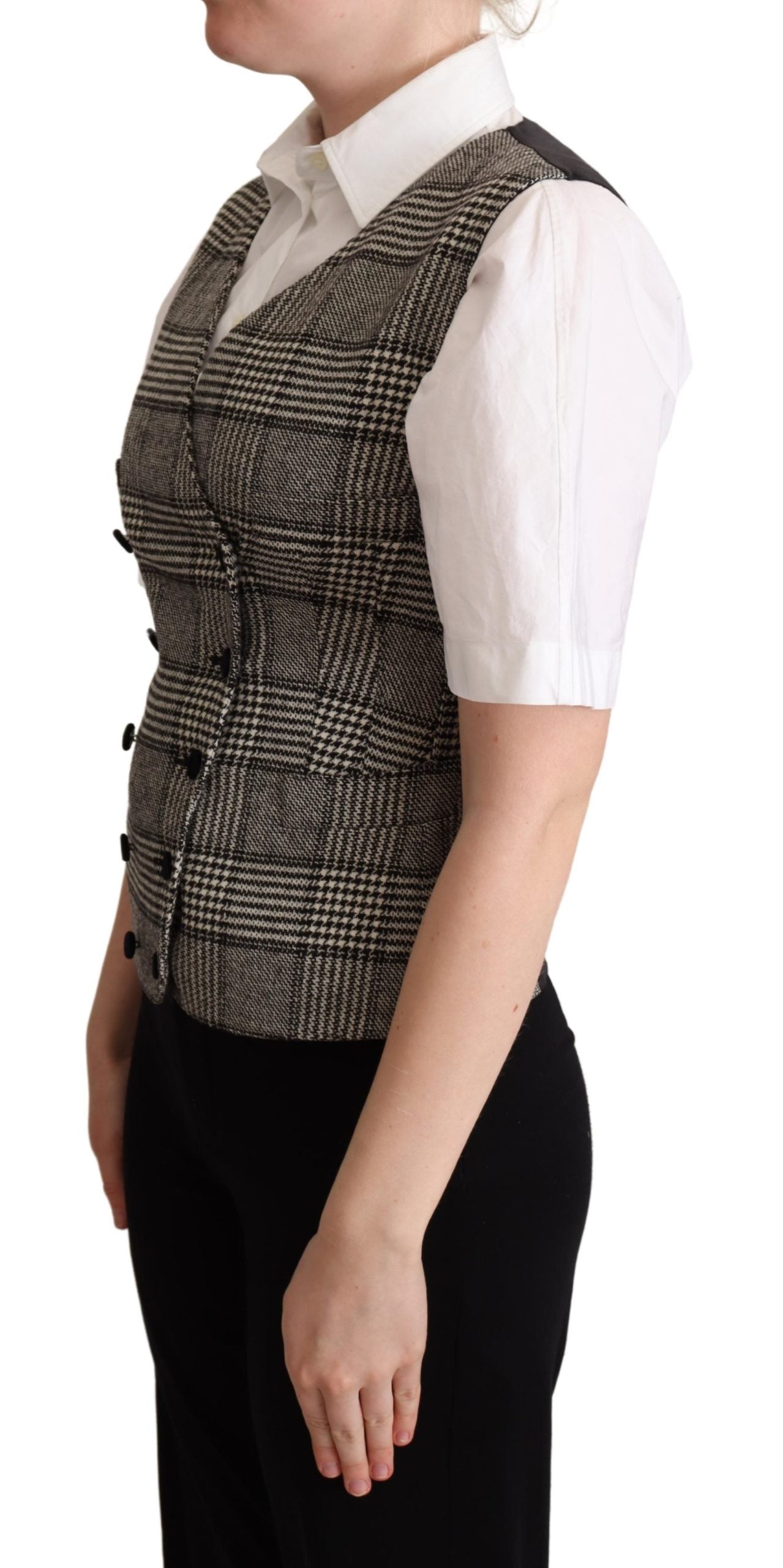 Dolce & Gabbana Gray Checkered Sleeveless Waistcoat Vest