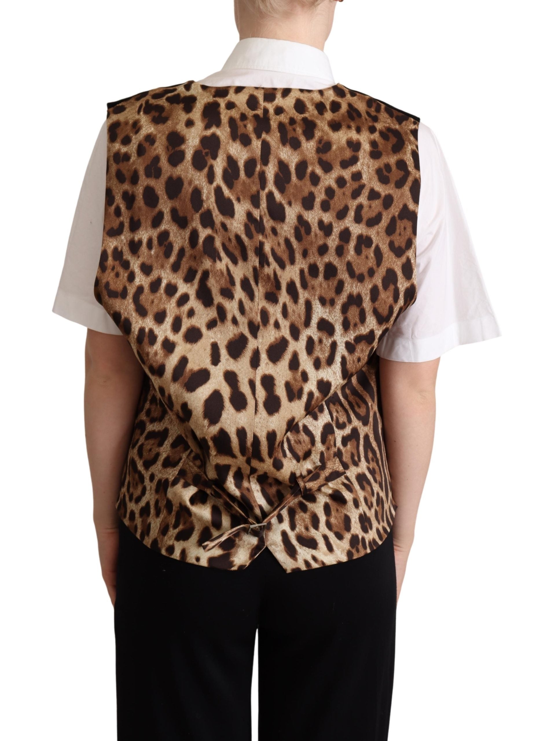 Dolce & Gabbana Black Cotton Leopard Print Waistcoat Vest