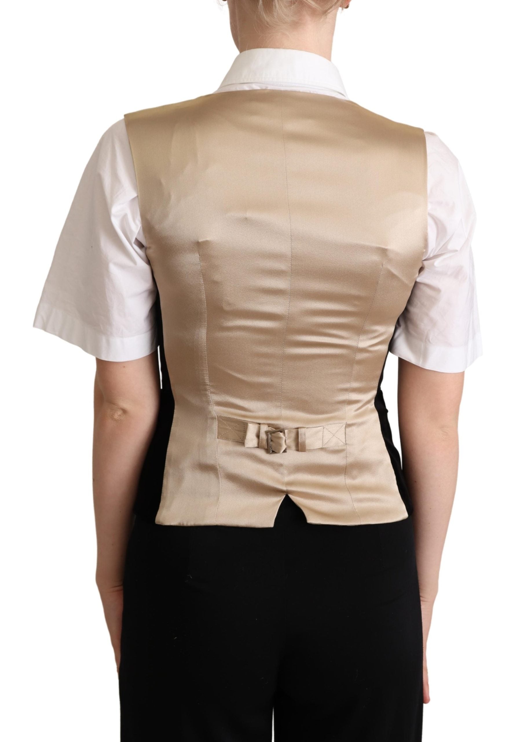 Dolce & Gabbana Black Beige Velvet Waistcoat Vest