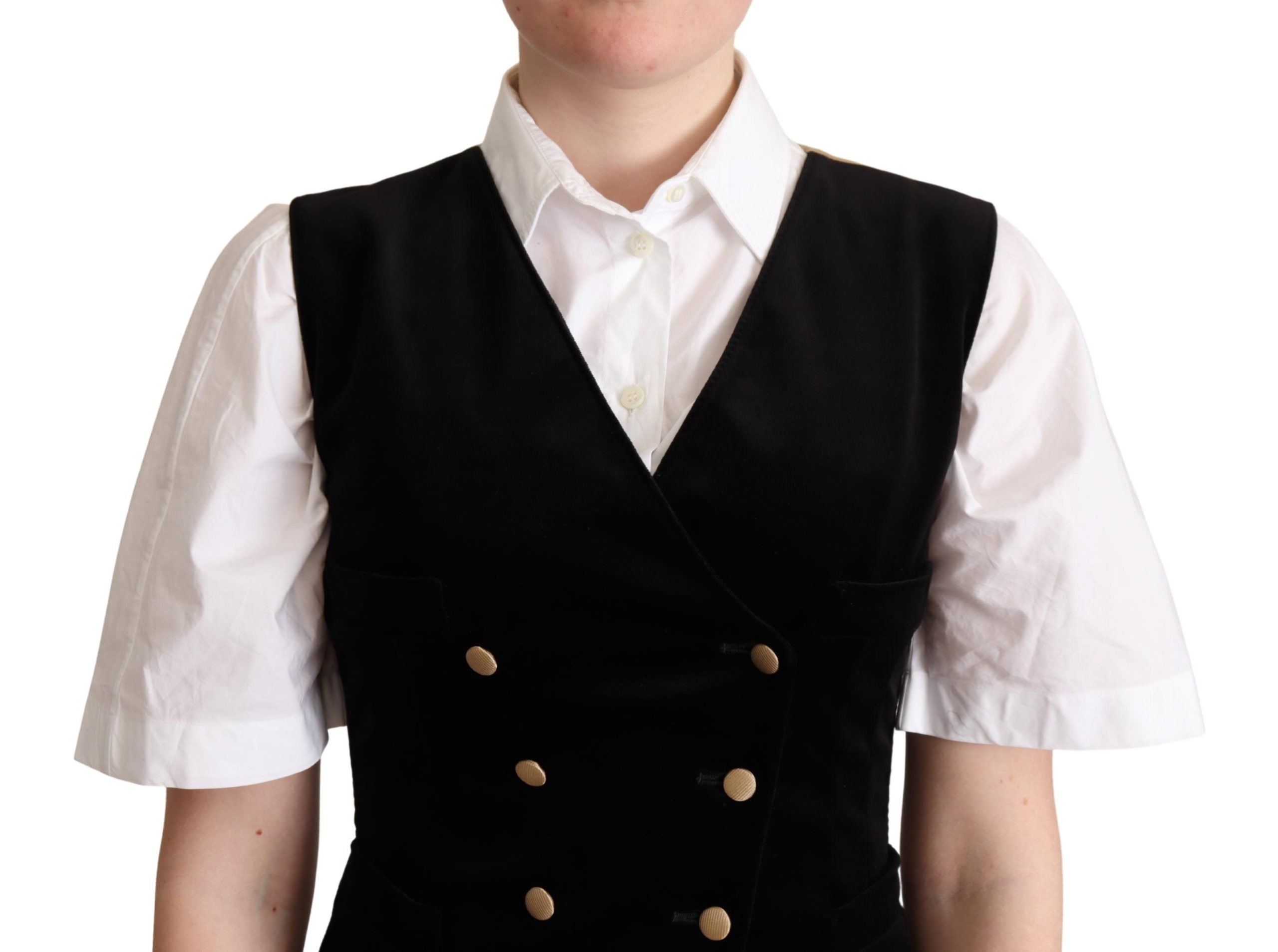 Dolce & Gabbana Black Beige Velvet Waistcoat Vest