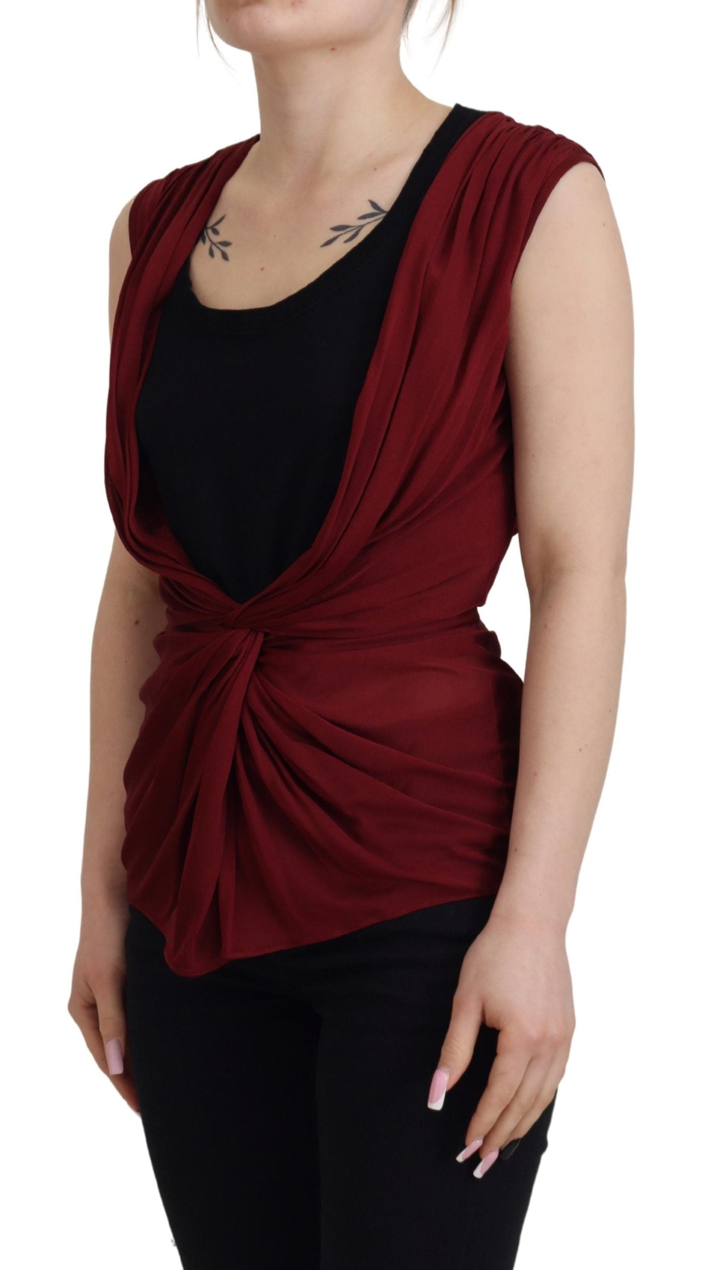 Dolce & Gabbana Bordeaux Silk Stretch Top Vest Blouse