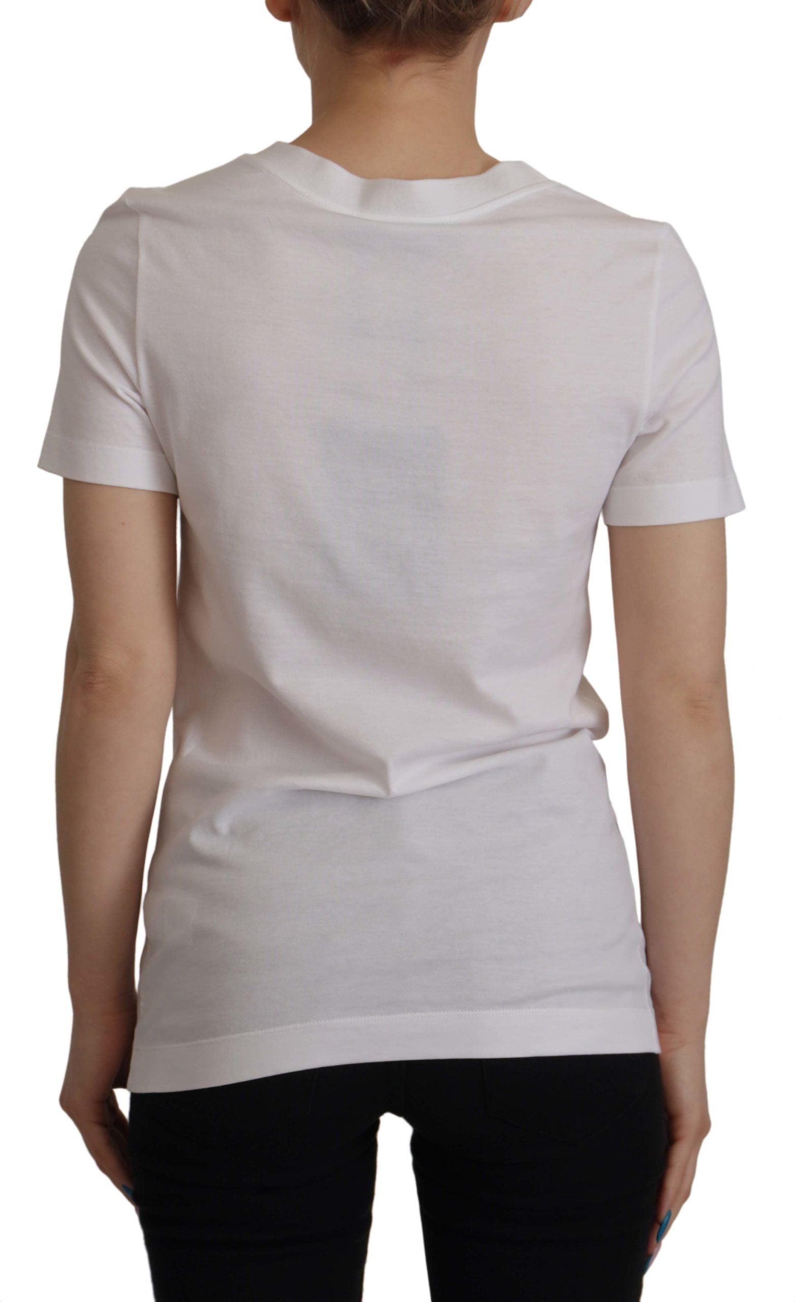 Dolce & Gabbana White Flower Embroidered Round Neck T-shirt