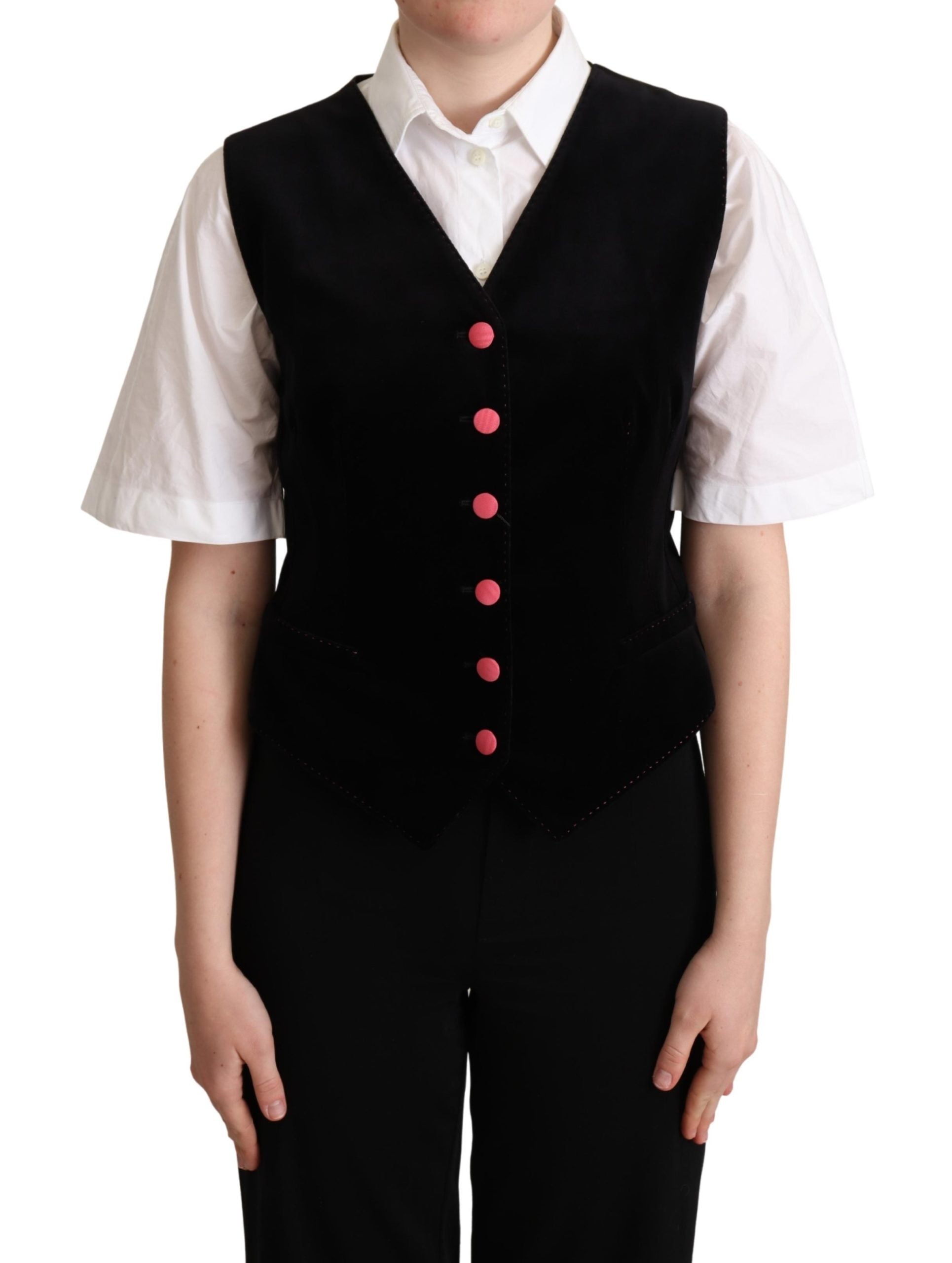 Dolce & Gabbana Black Velvet Sleeveless Waistcoat Vest