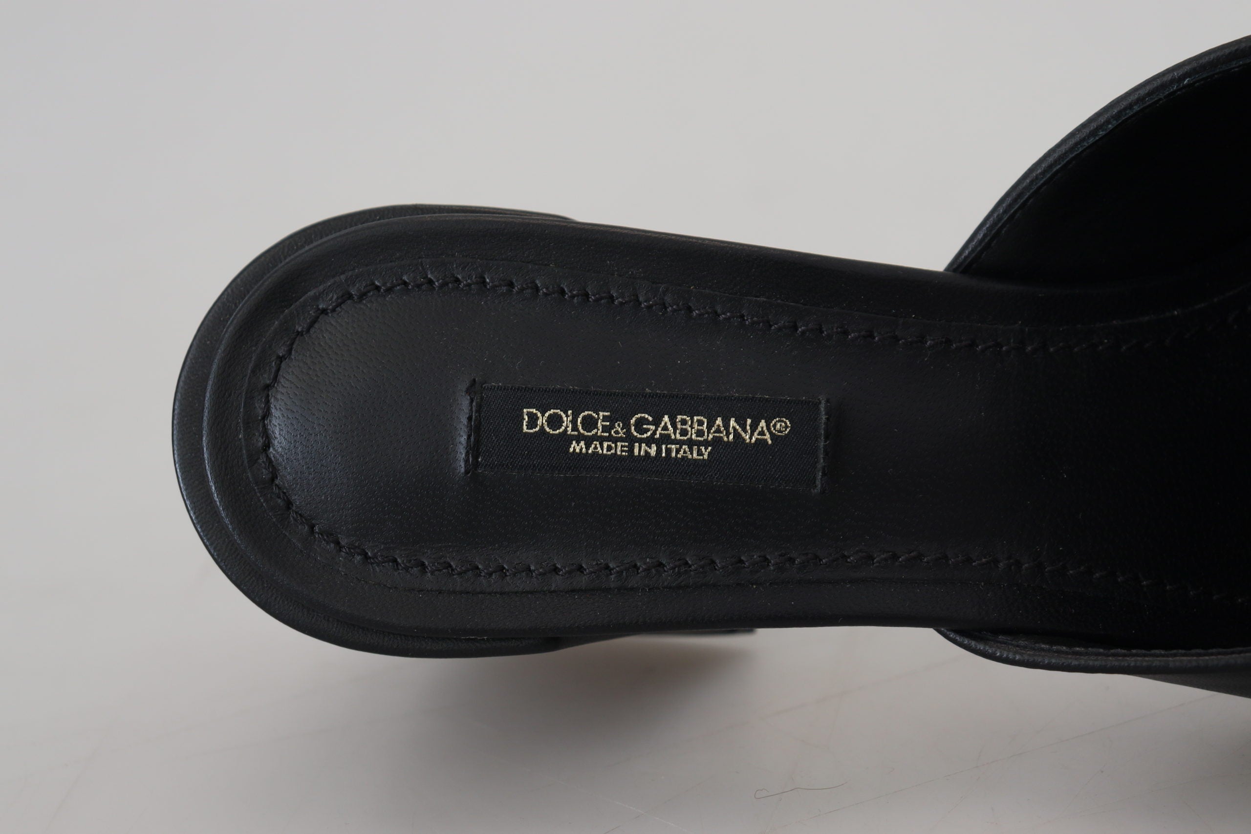 Dolce & Gabbana Black DG Gold Logo Slides Heels Sandals