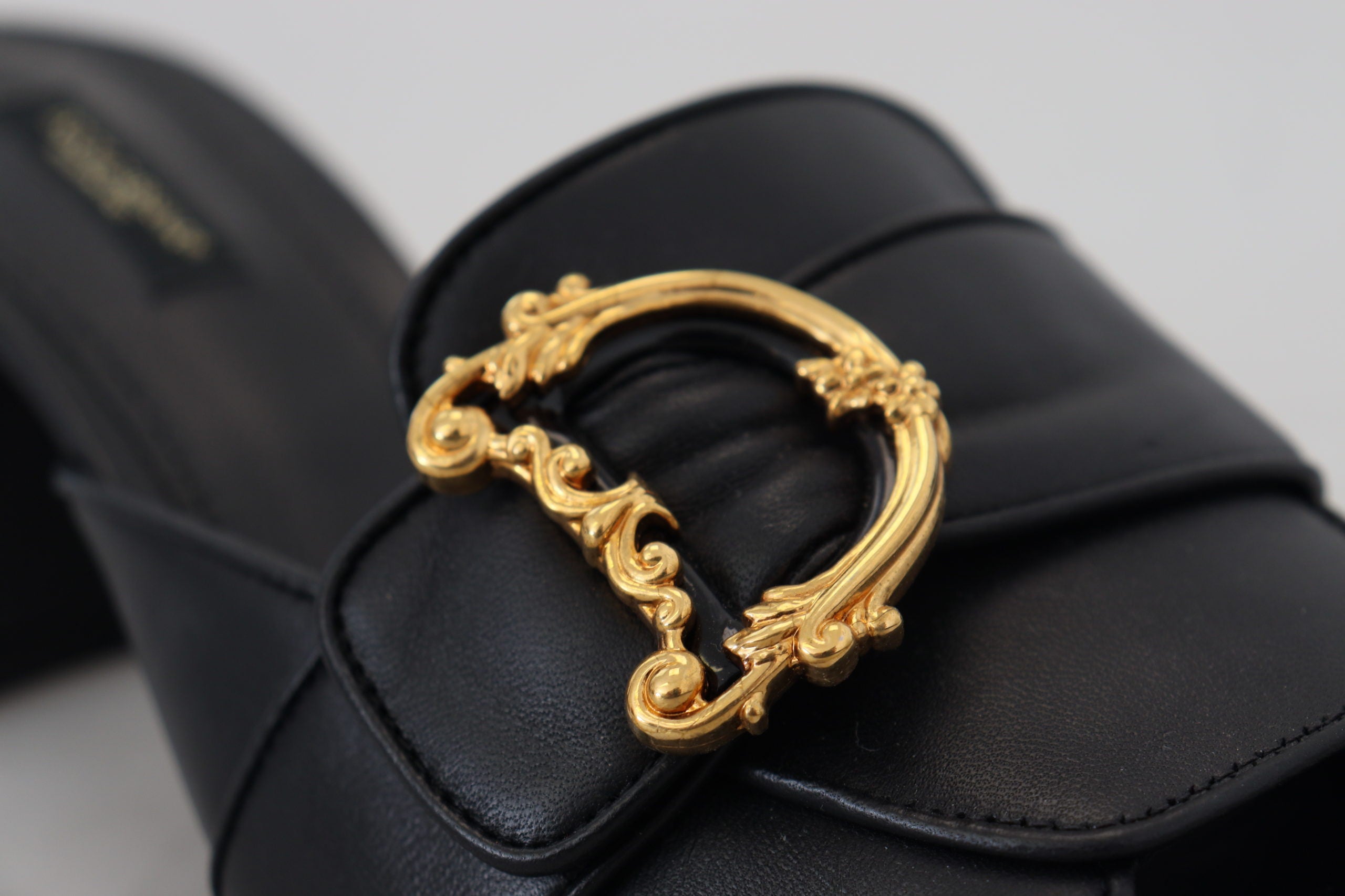 Dolce & Gabbana Black DG Gold Logo Slides Heels Sandals