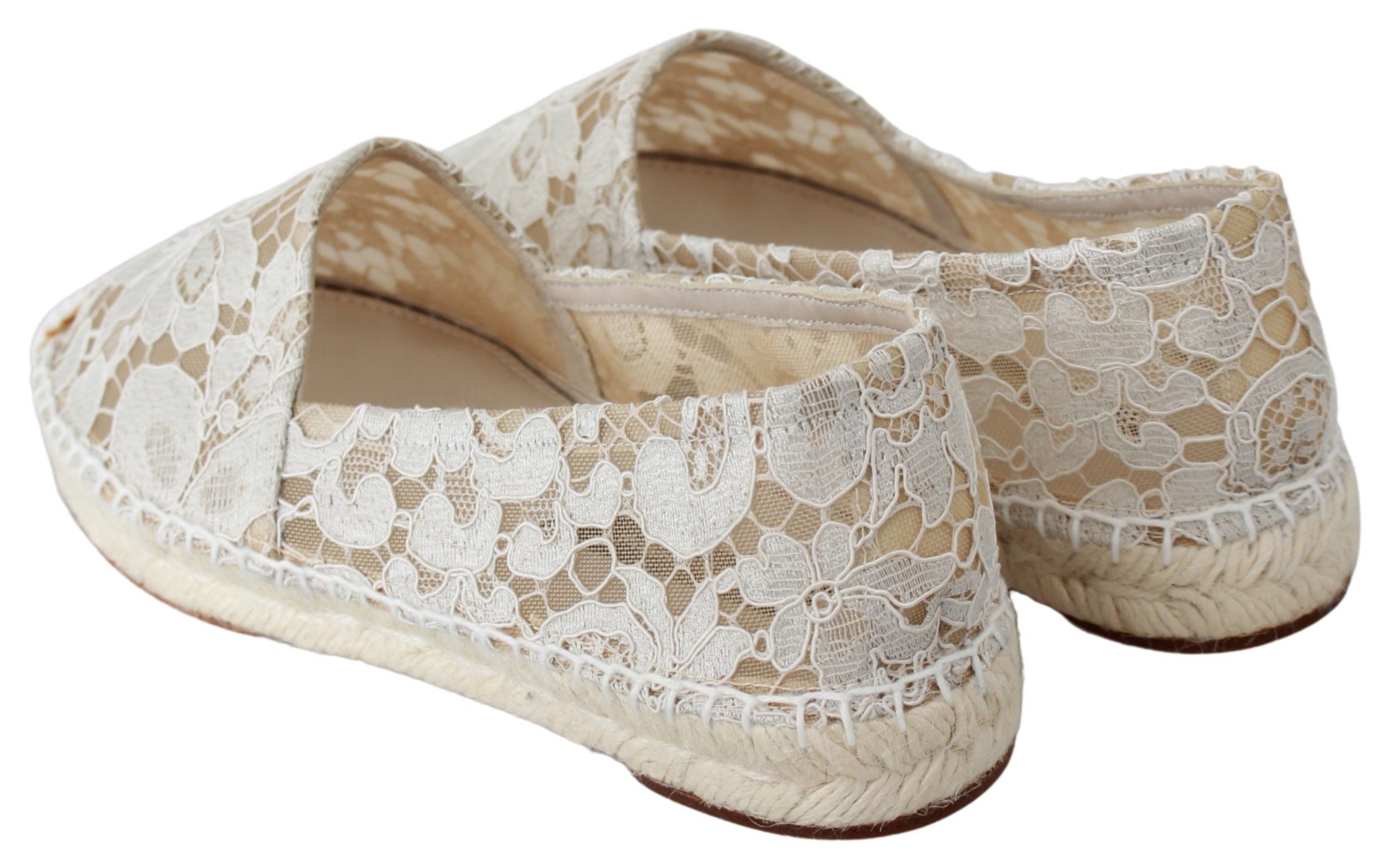 Dolce & Gabbana Beige Lace Cotton Espadrilles Shoes