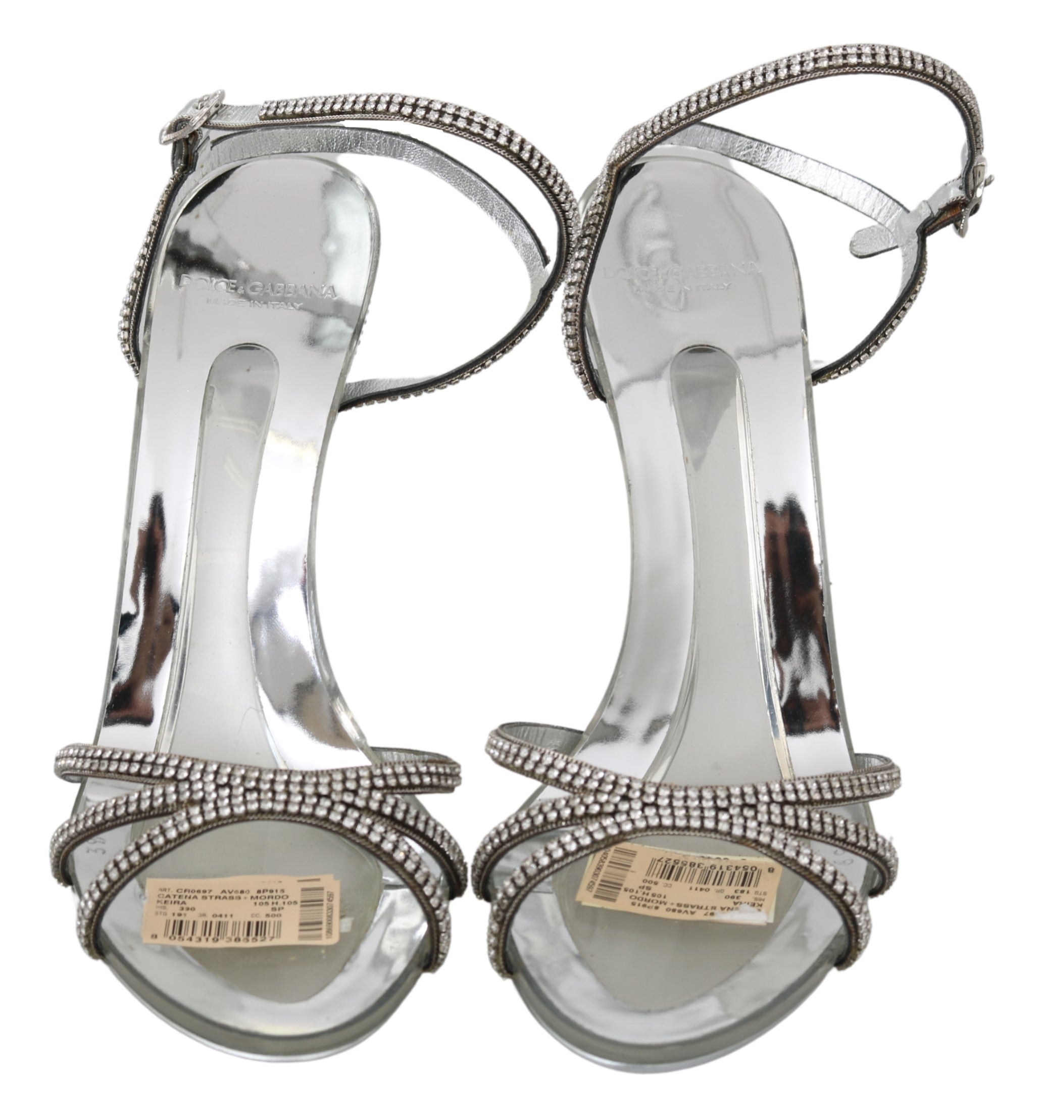 Dolce & Gabbana Silver Crystal Ankle Strap Sandals Shoes