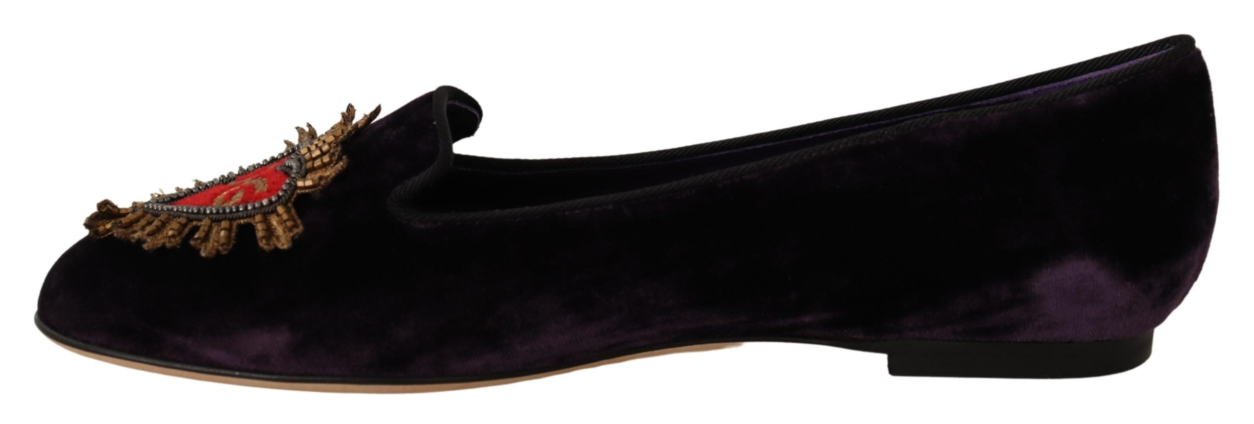 Dolce & Gabbana Purple Velvet DG Heart Loafers Flats Shoes