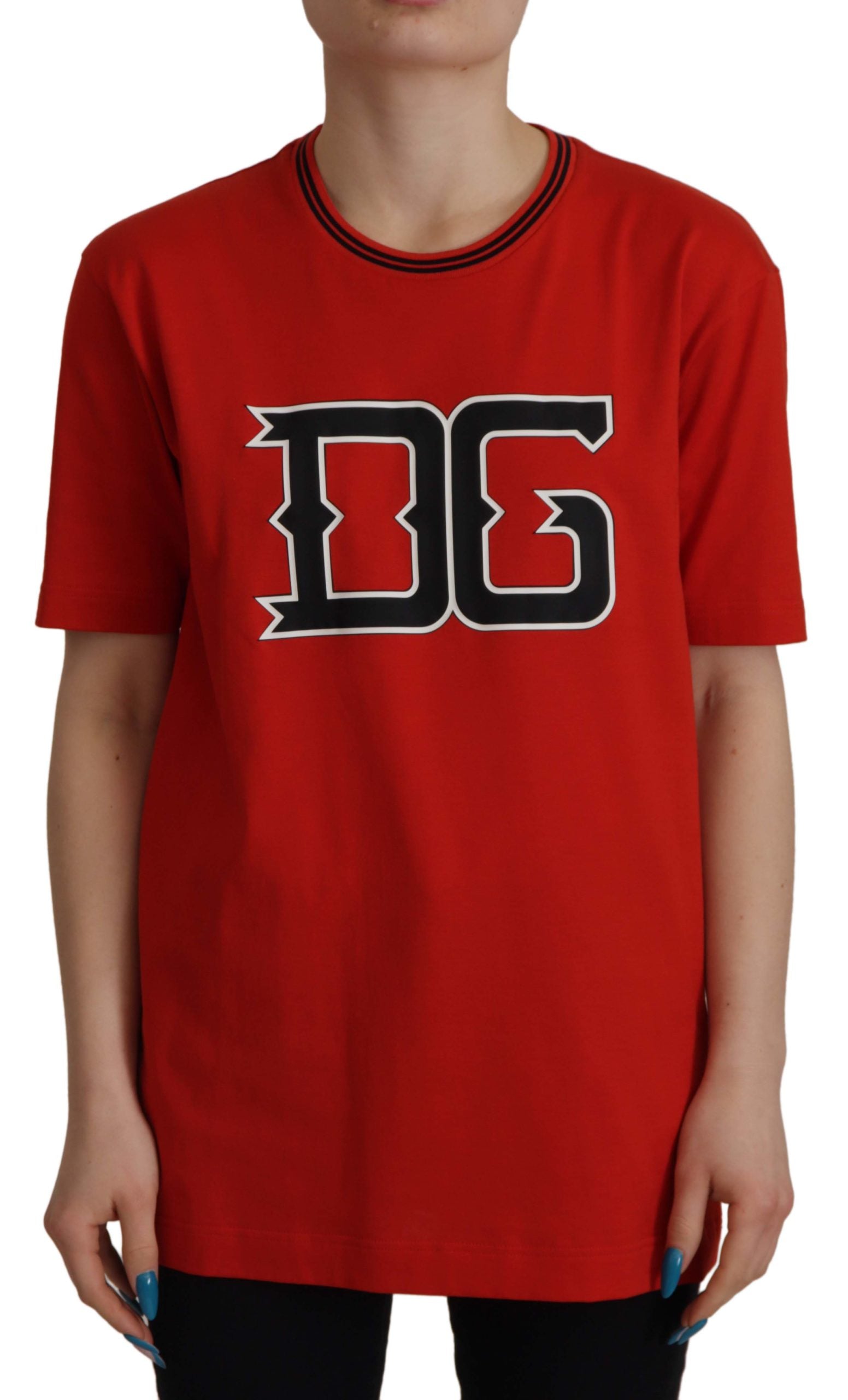 Dolce & Gabbana Red DG Printed Pullover Top Cotton  T-shirt