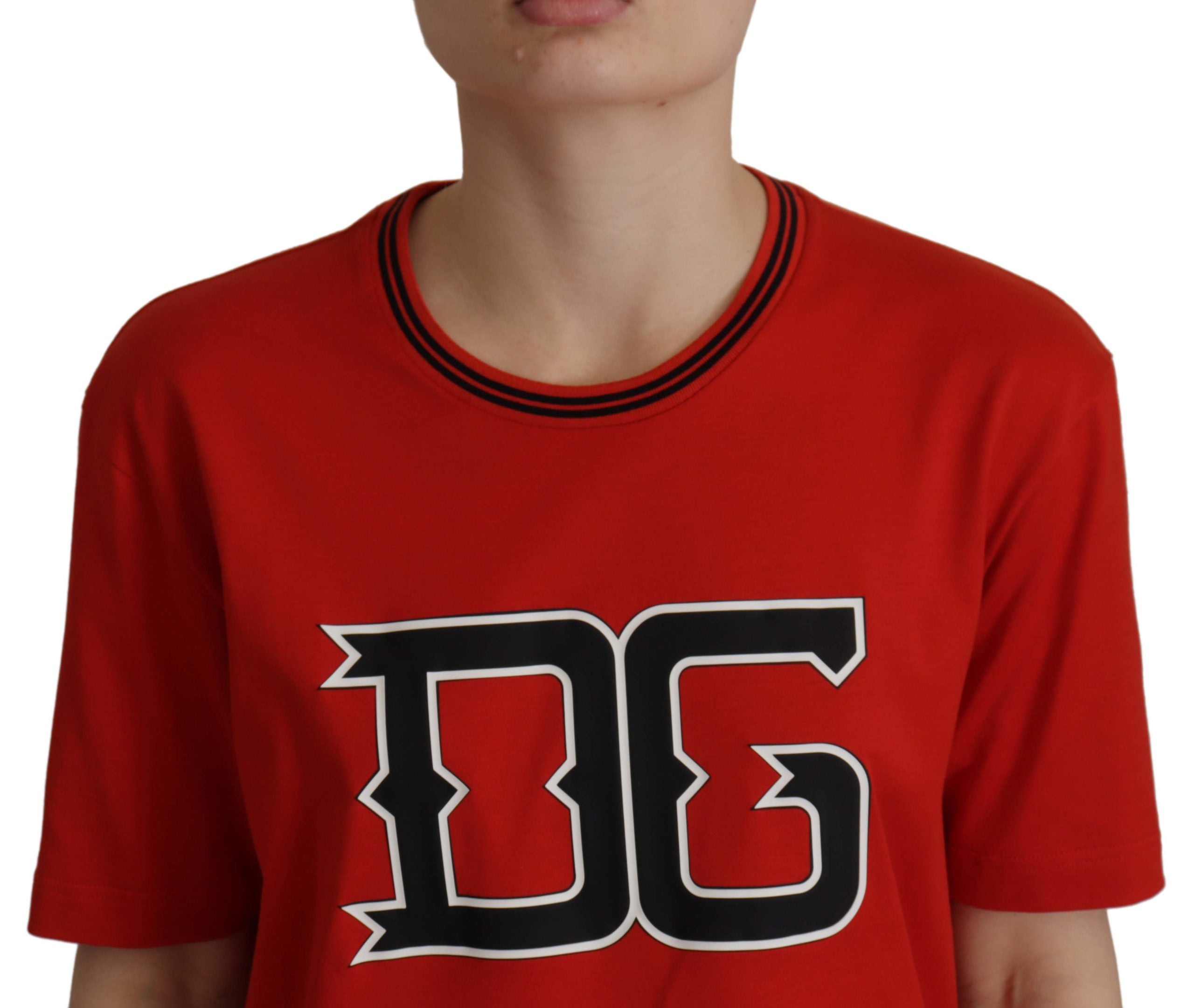 Dolce & Gabbana Red DG Printed Pullover Top Cotton  T-shirt