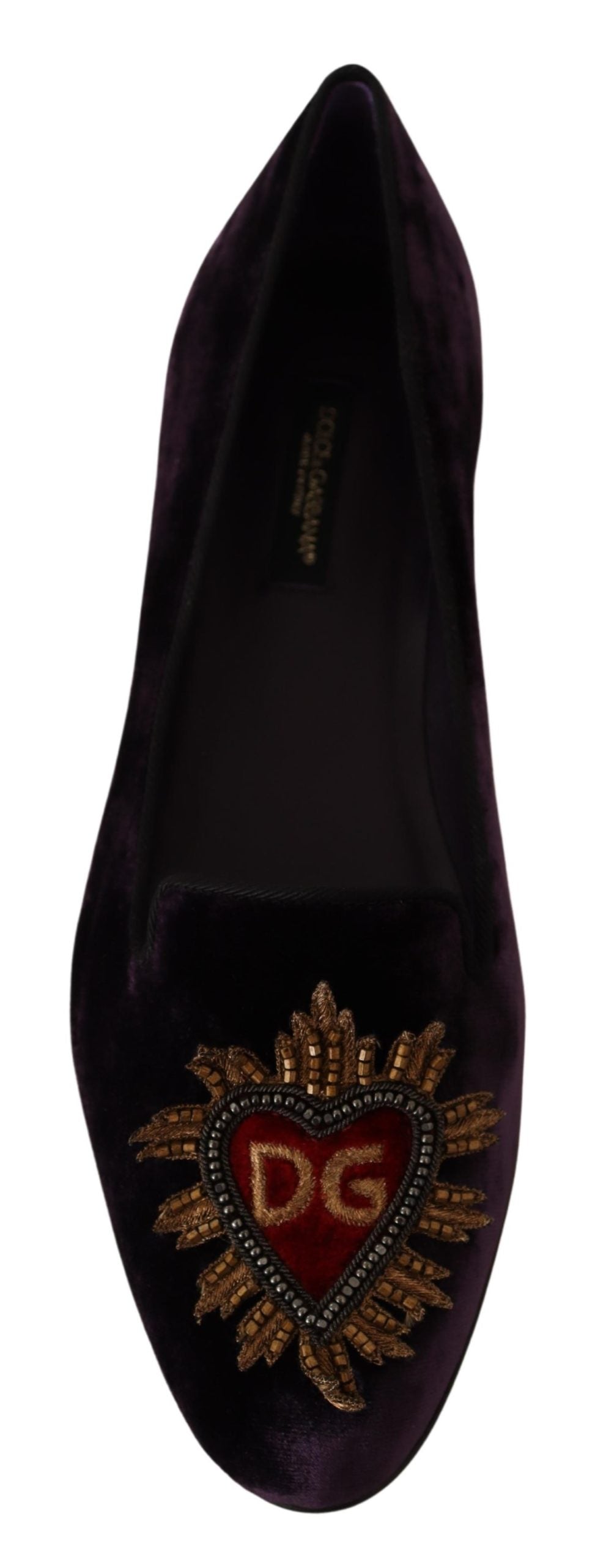 Dolce & Gabbana Purple Velvet DG Heart Loafers Flats Shoes