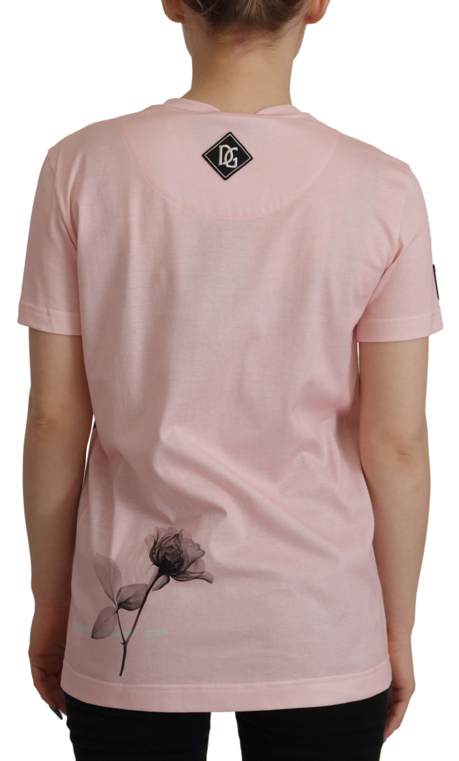 Dolce & Gabbana Pink Floral Cotton Henley Cotton  T-shirt