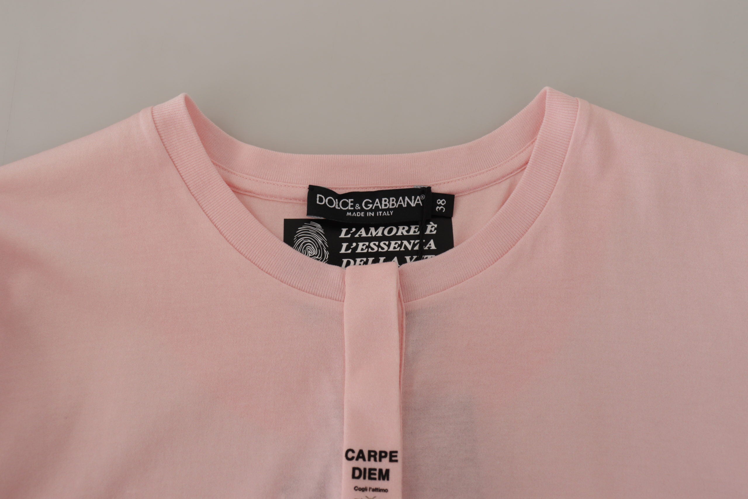 Dolce & Gabbana Pink Floral Cotton Henley Cotton  T-shirt