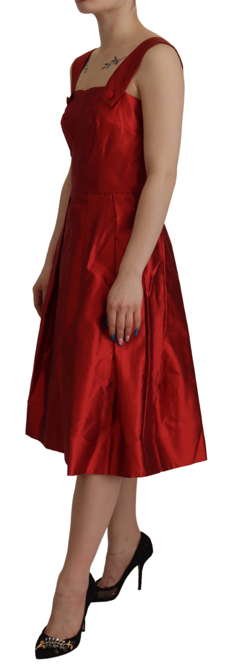 Dolce & Gabbana Red A-line Pleated Satin Silk Dress