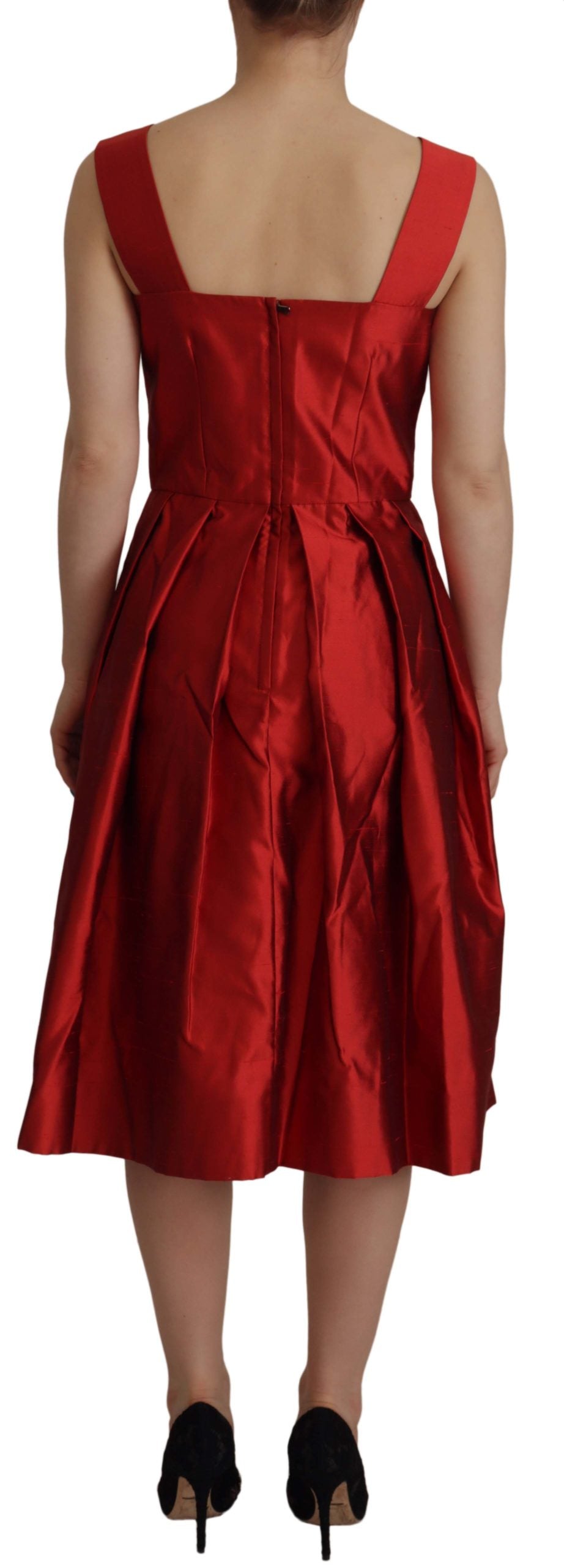 Dolce & Gabbana Red A-line Pleated Satin Silk Dress