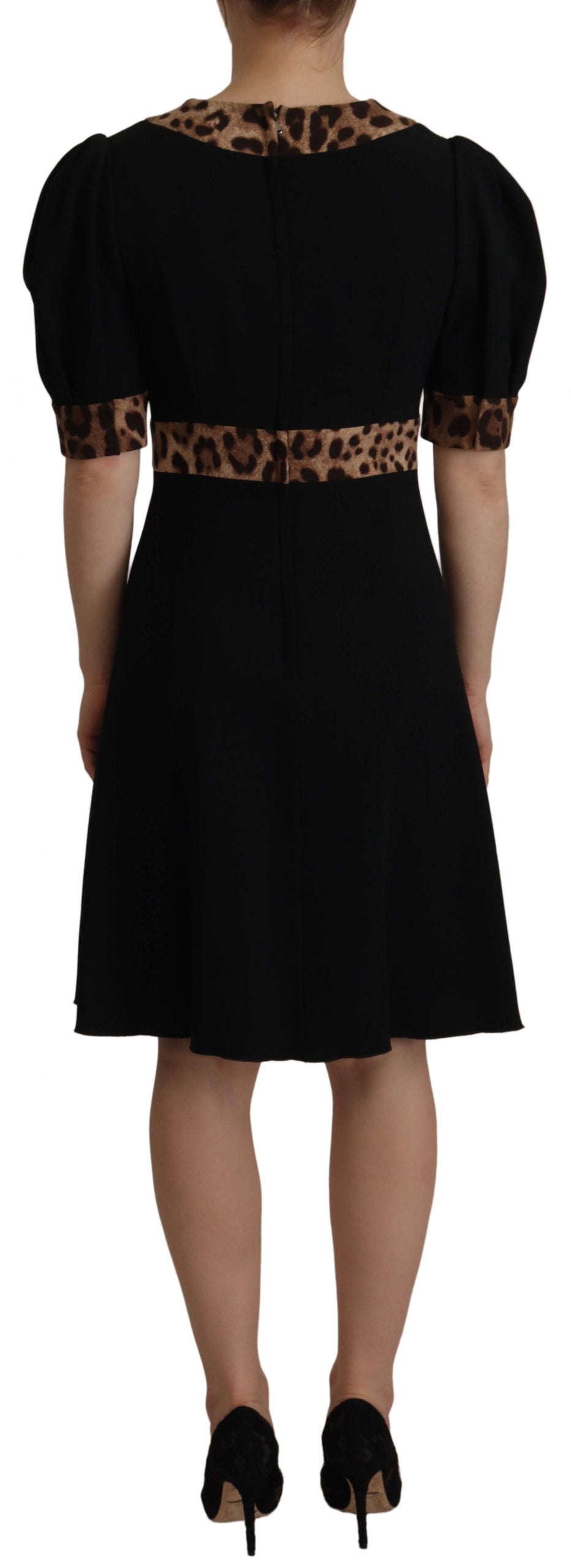 Dolce & Gabbana Black Leopard A-line Knee Length Dress