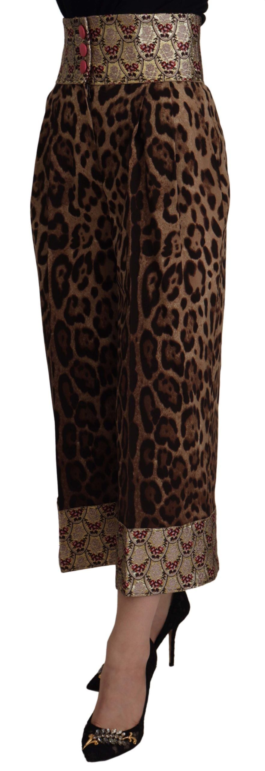 Dolce & Gabbana Brown Leopard Gold Jacquard High Waist Pants