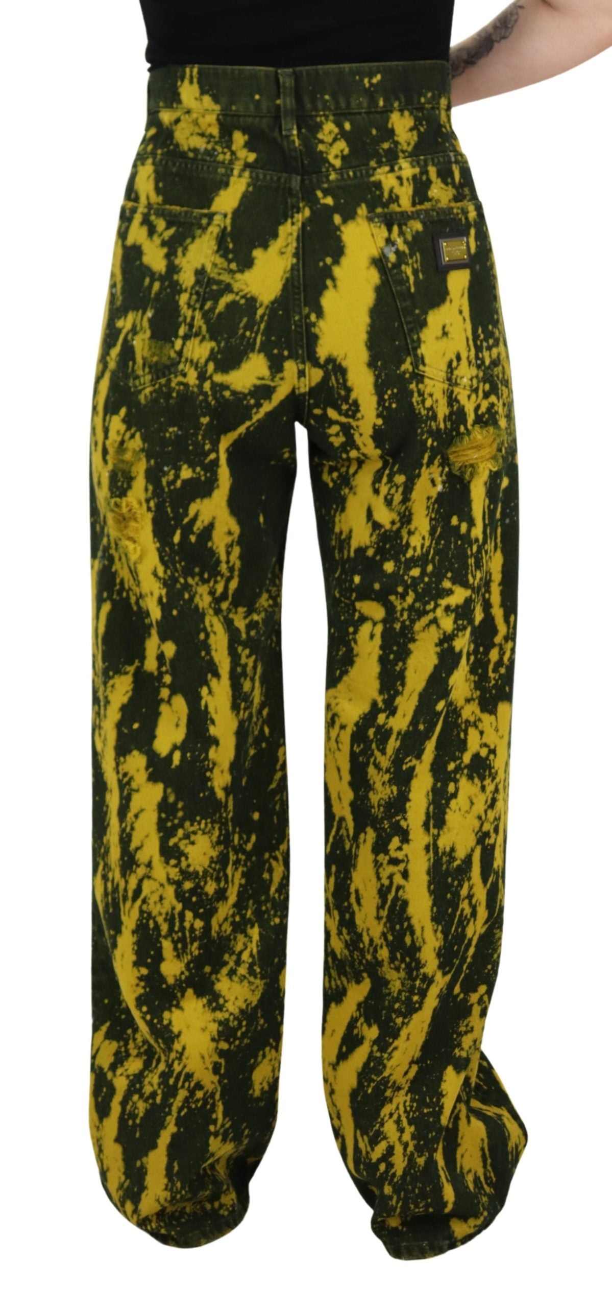 Dolce & Gabbana Yellow Tie Dye High Waist Pants Cotton Jeans