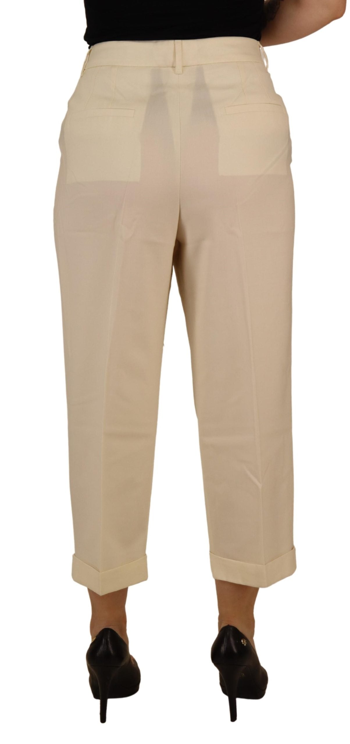 Dolce & Gabbana Ivory High Waist Cropped Folded Hem Trousers Pants