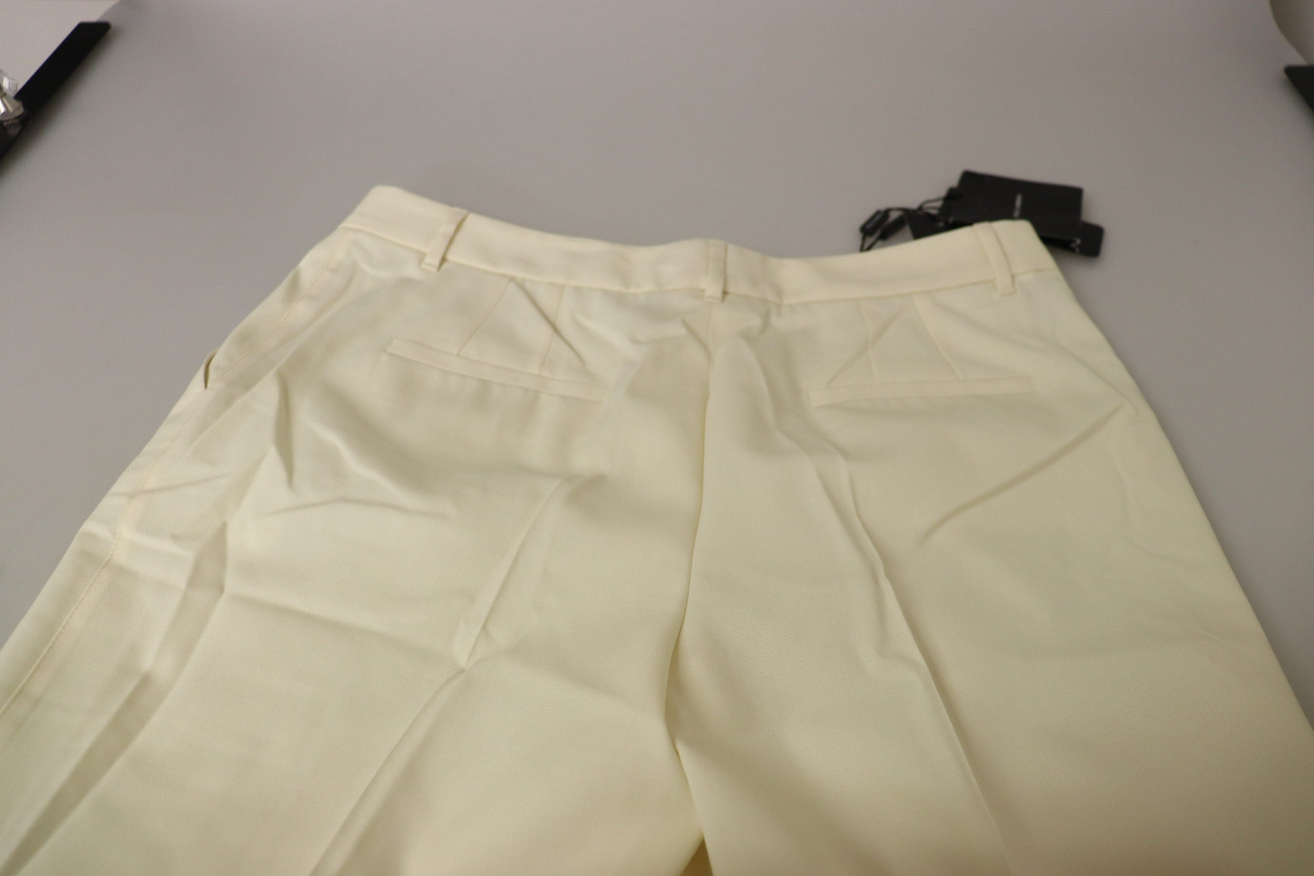 Dolce & Gabbana Ivory High Waist Cropped Folded Hem Trousers Pants