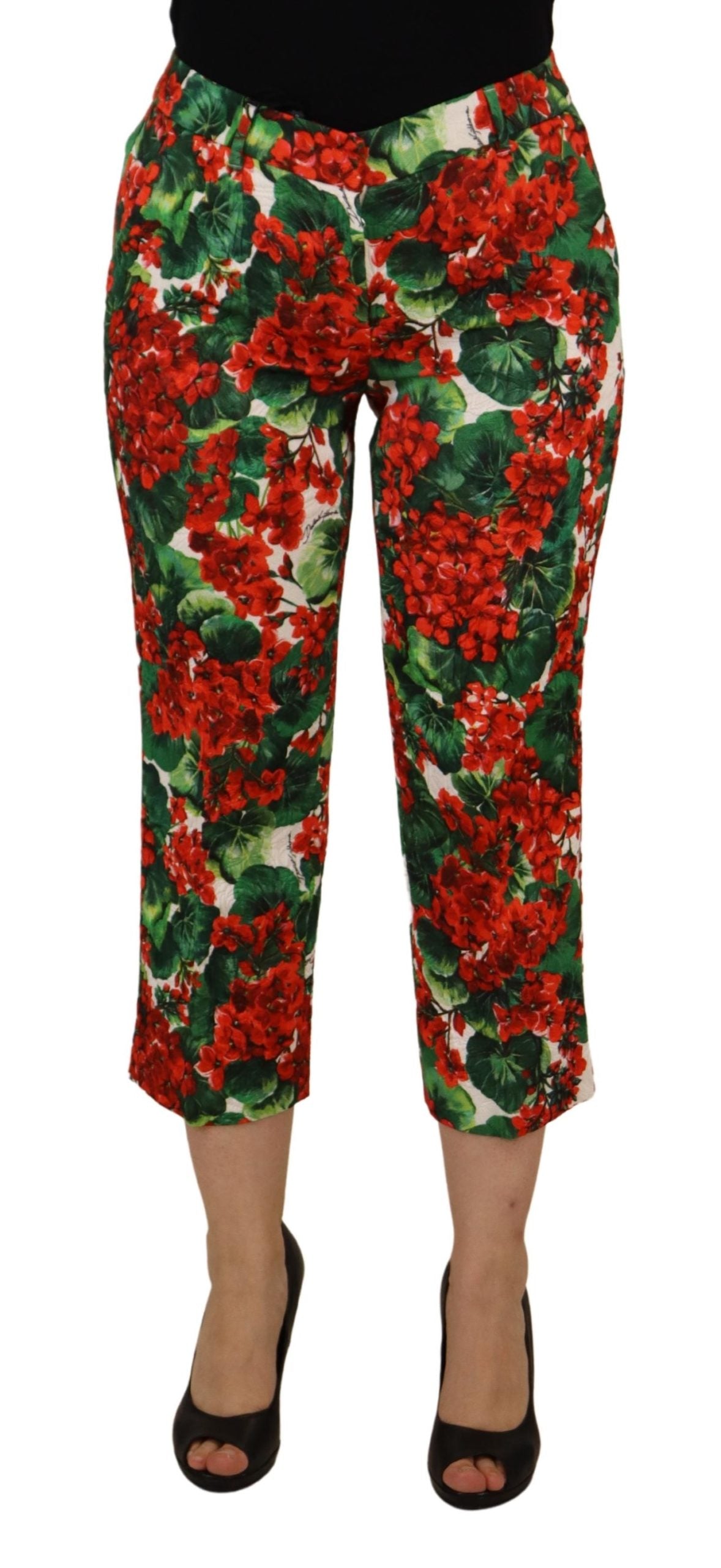 Dolce & Gabbana Multicolor Pants Floral Print Mid Waist Cropped Trouser Pant