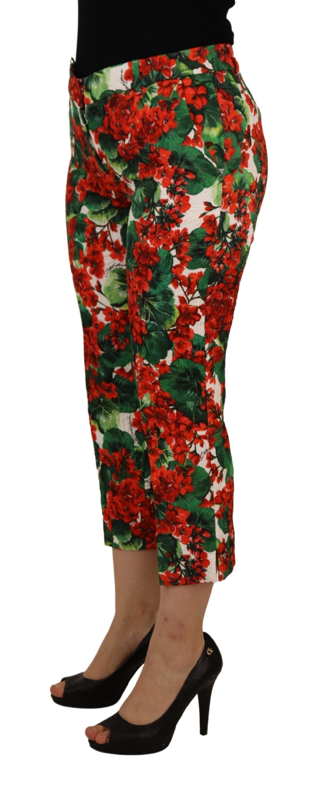 Dolce & Gabbana Multicolor Pants Floral Print Mid Waist Cropped Trouser Pant