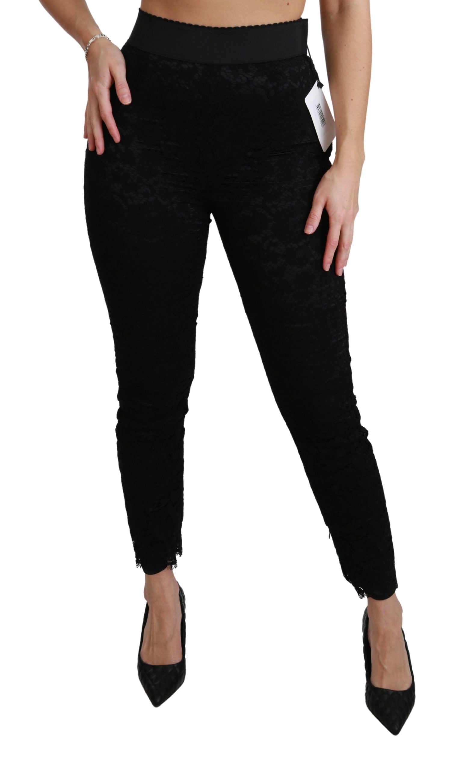 Dolce & Gabbana Black Lace Skinny High Waist Cotton Pants