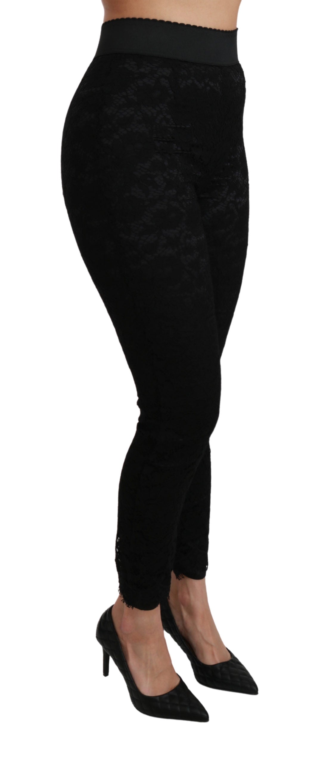 Dolce & Gabbana Black Lace Skinny High Waist Cotton Pants