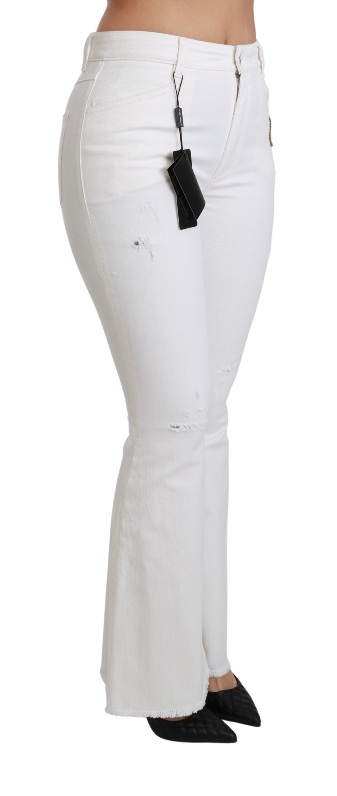 Dolce & Gabbana White Heart Flared Stretch Cotton Pants