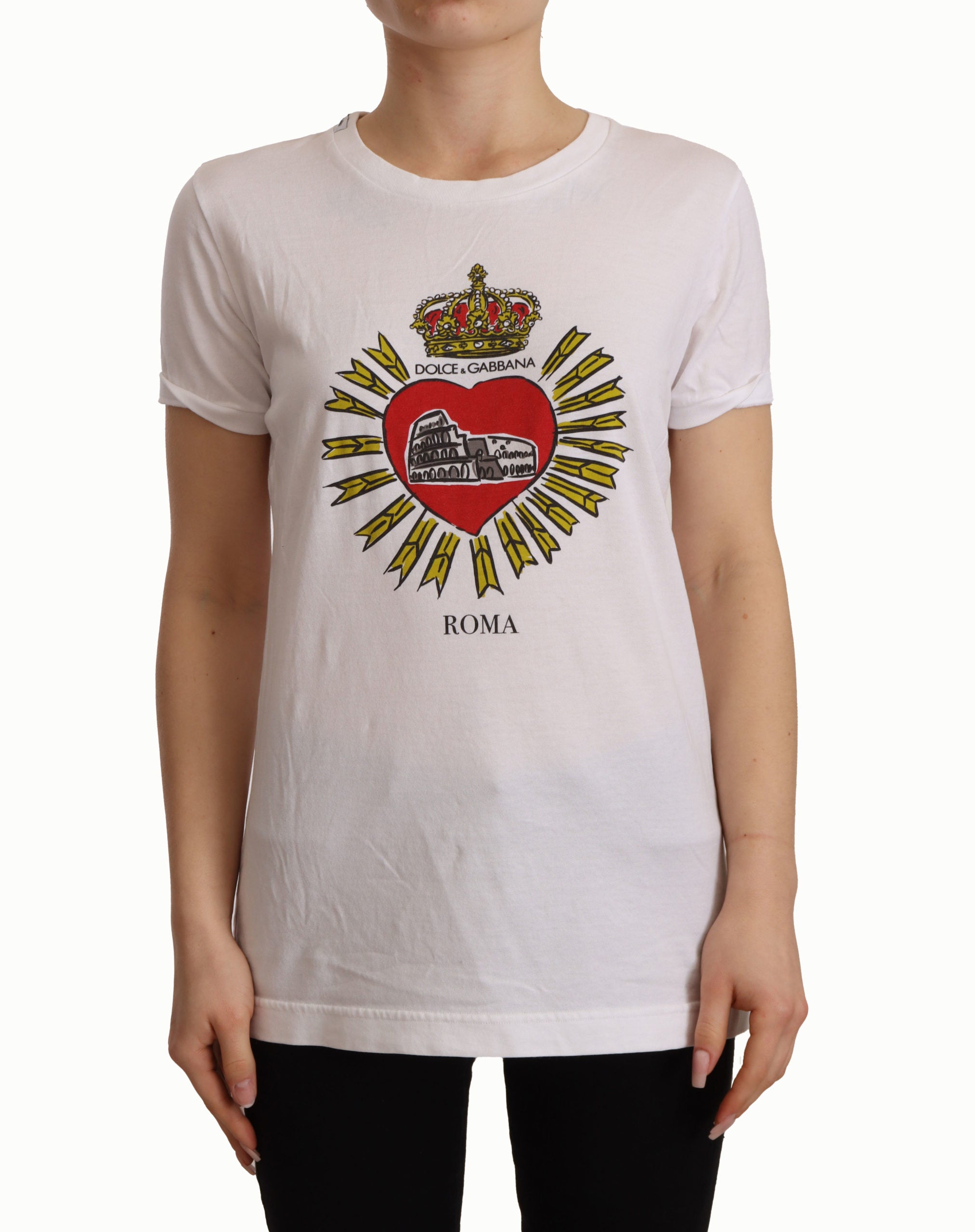 Dolce & Gabbana White Roma Print Cotton Crewneck T-shirt