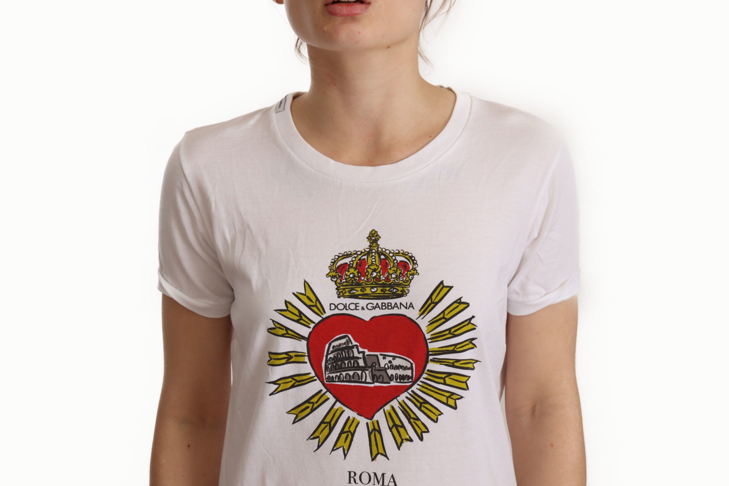 Dolce & Gabbana White Roma Print Cotton Crewneck T-shirt